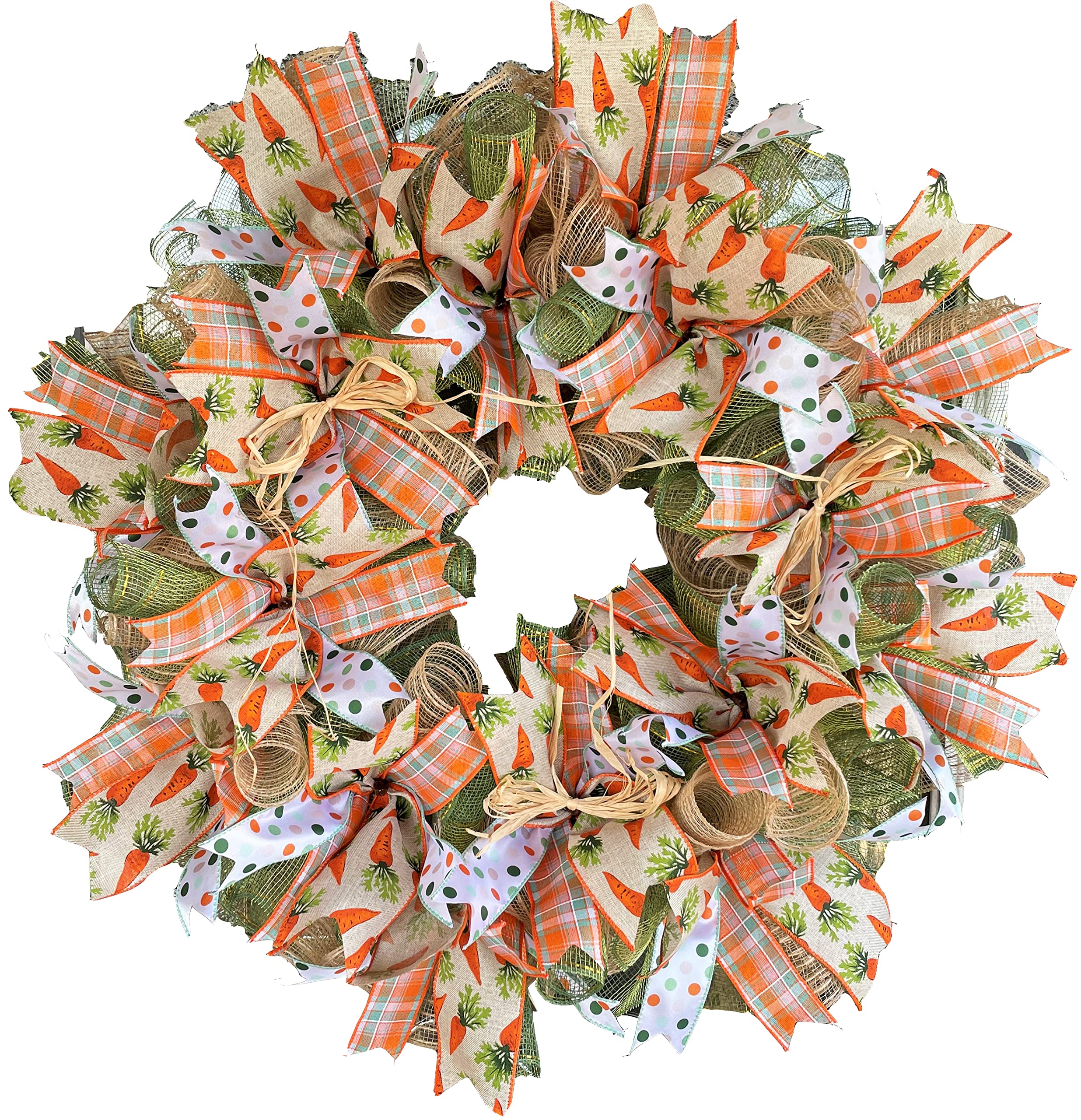 Easter Carrot Polka Dot Plaid Deco Mesh Wreath for Front Door - Spring Home Decor, Rabbit Ornament, Modern Farmhouse Style - Perfect for Easter Celebrations, Spring Parties & Front Porch Decorating