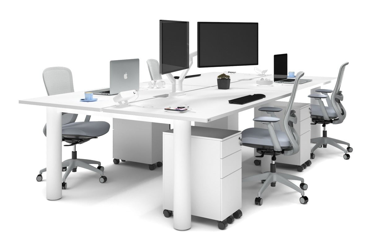 Quadro Cylinder Leg 4-Person Office Workstation Desk - 1600L x 800W with Cable Management - Modern Office Furniture for Team Collaboration & Productivity
