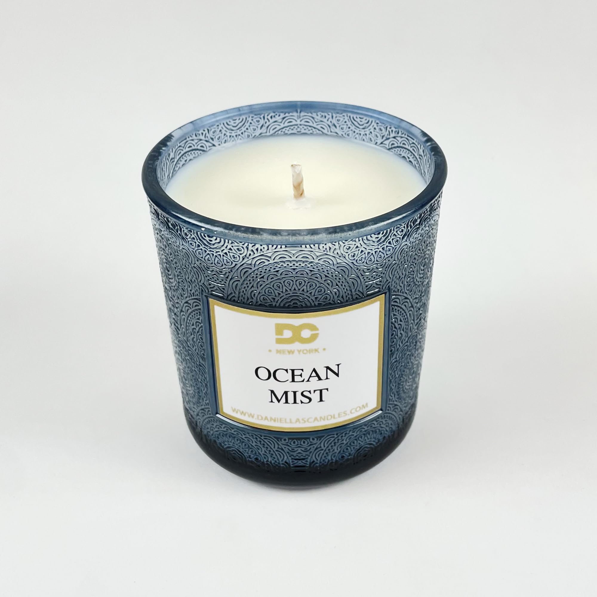 Ocean Mist Scented Candle - 7 oz Jar with 40 Hours Burn Time, Floral Cut Embossed Design | Perfect for Home Decor, Relaxation & Aromatherapy