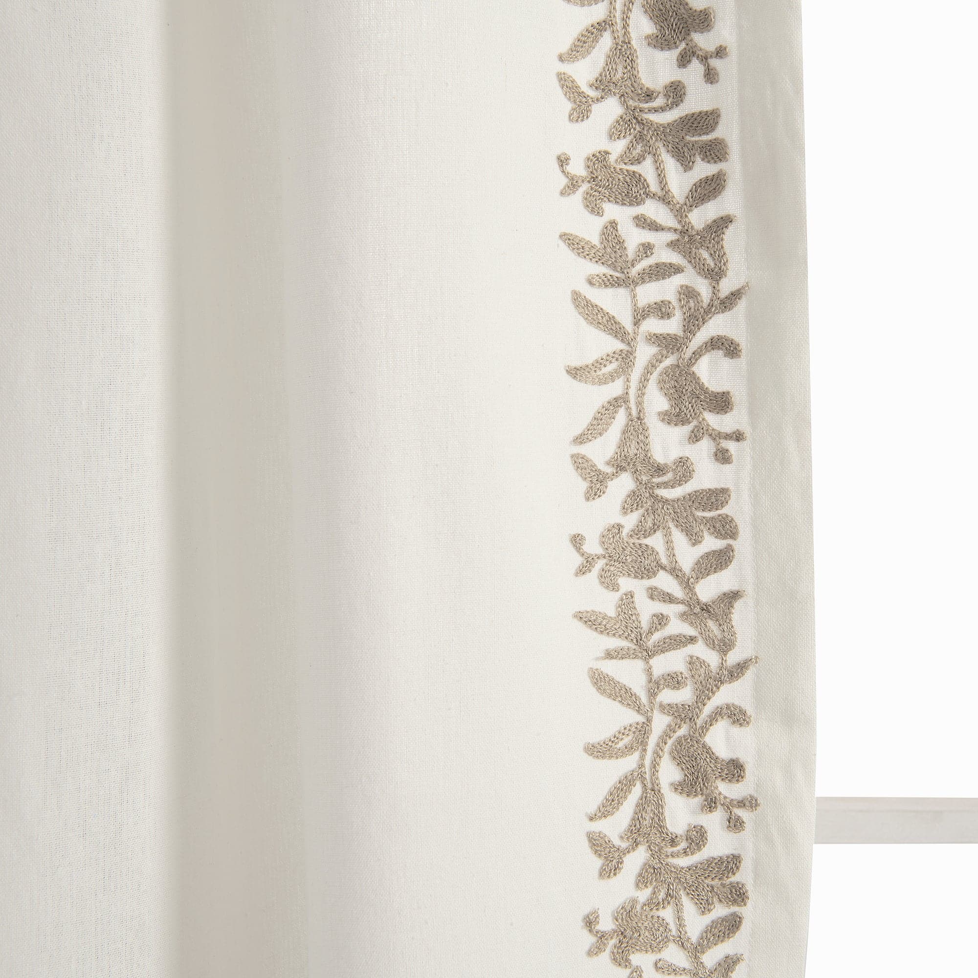 Luxury Modern Floral Linen-Like Embroidered Border Window Curtain Panel - Elegant Home Decor for Living Room & Bedroom