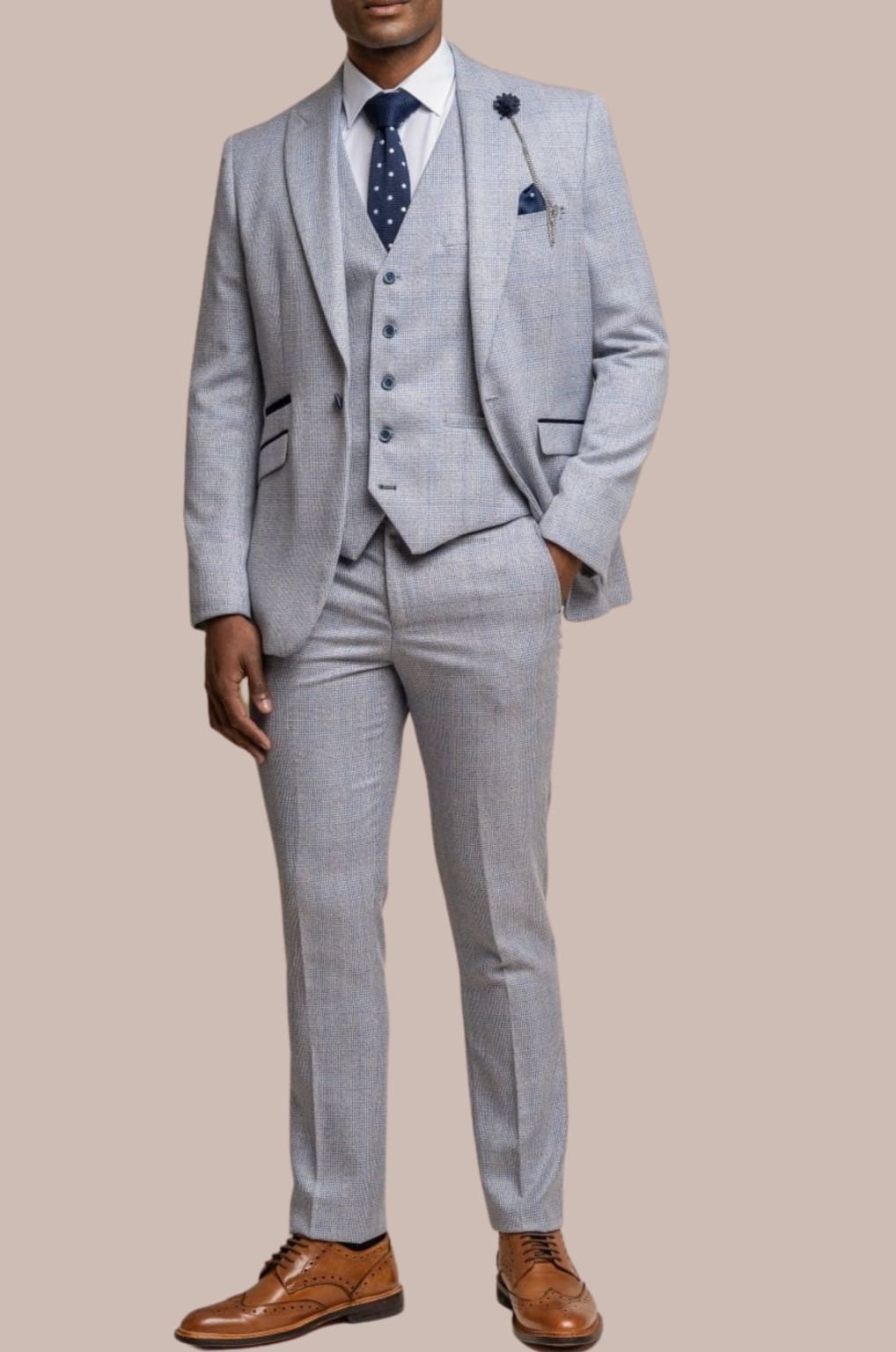 Cavani Caridi Men's Sky Blue 3 Piece Slim Fit Suit | Formal Business Attire | Wedding, Office & Special Occasion Wear