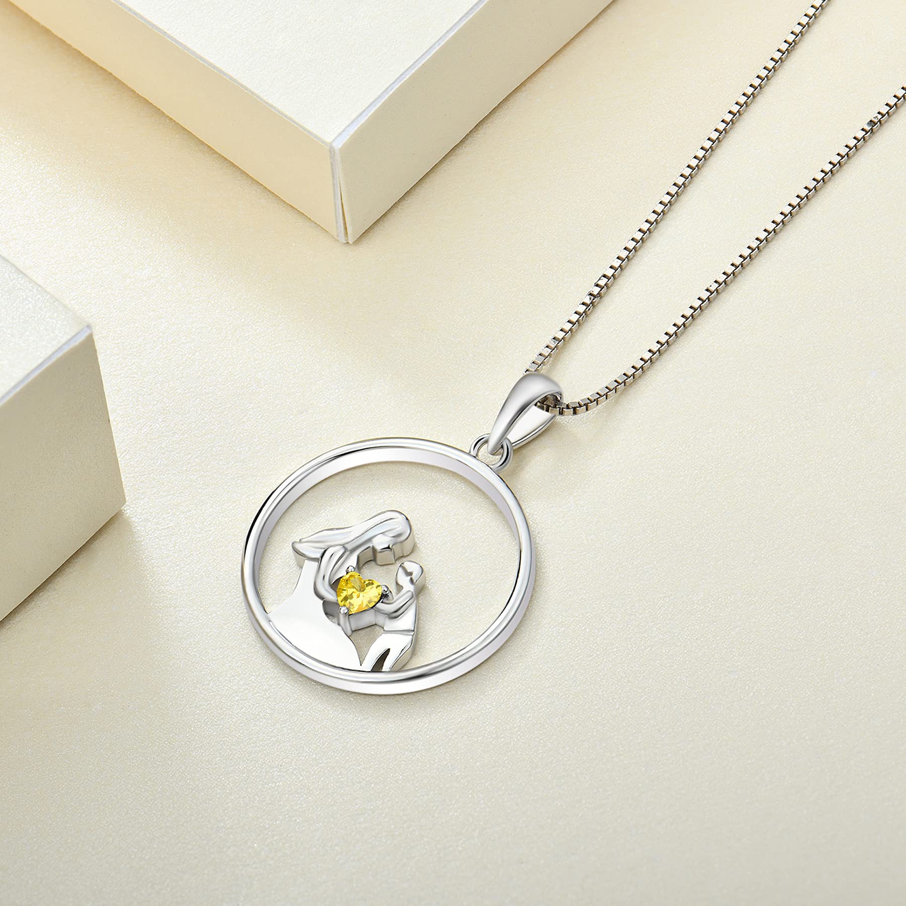 925 Sterling Silver Round Mother Necklace with Birthstone - Personalized Mom Pendant Jewelry for Women, Gift for Mother's Day, Birthday, Anniversary & Special Occasions