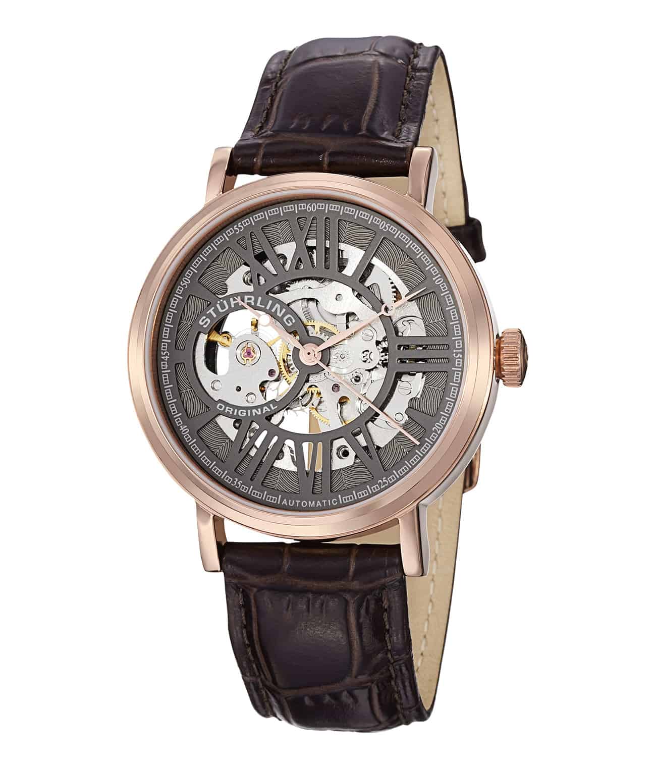 Rose Dial / Silver Case / Black Leather Strap Tang Buckle