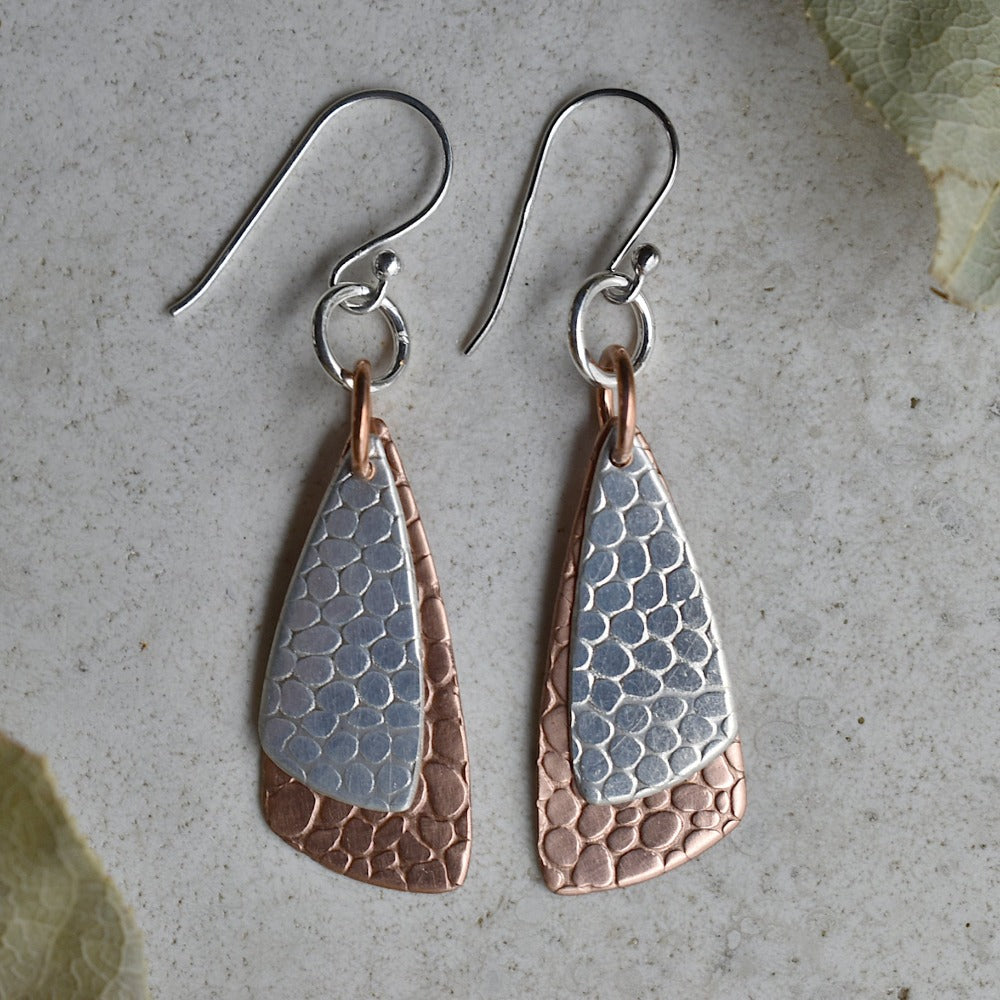 Elegant 'Cobblestone' Silver & Copper Double Drop Earrings for Women - Perfect for Weddings, Parties & Evening Events