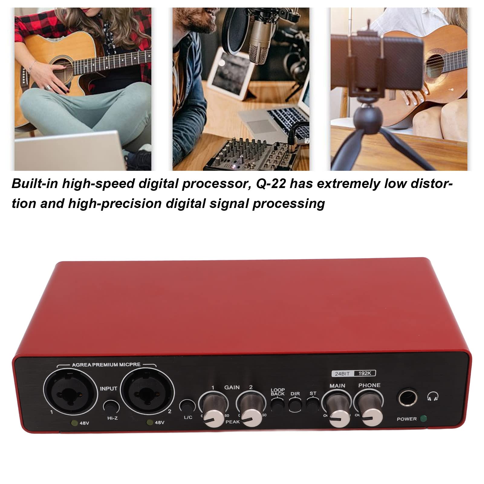 Tangxi USB Sound Card 24 Bit 192kHz HD Audio Interface - External Sound Card for Laptop, PC, Smartphone with Gain Knob & Low Cut High Pass Filter - Perfect for Music Production, Gaming & Streaming