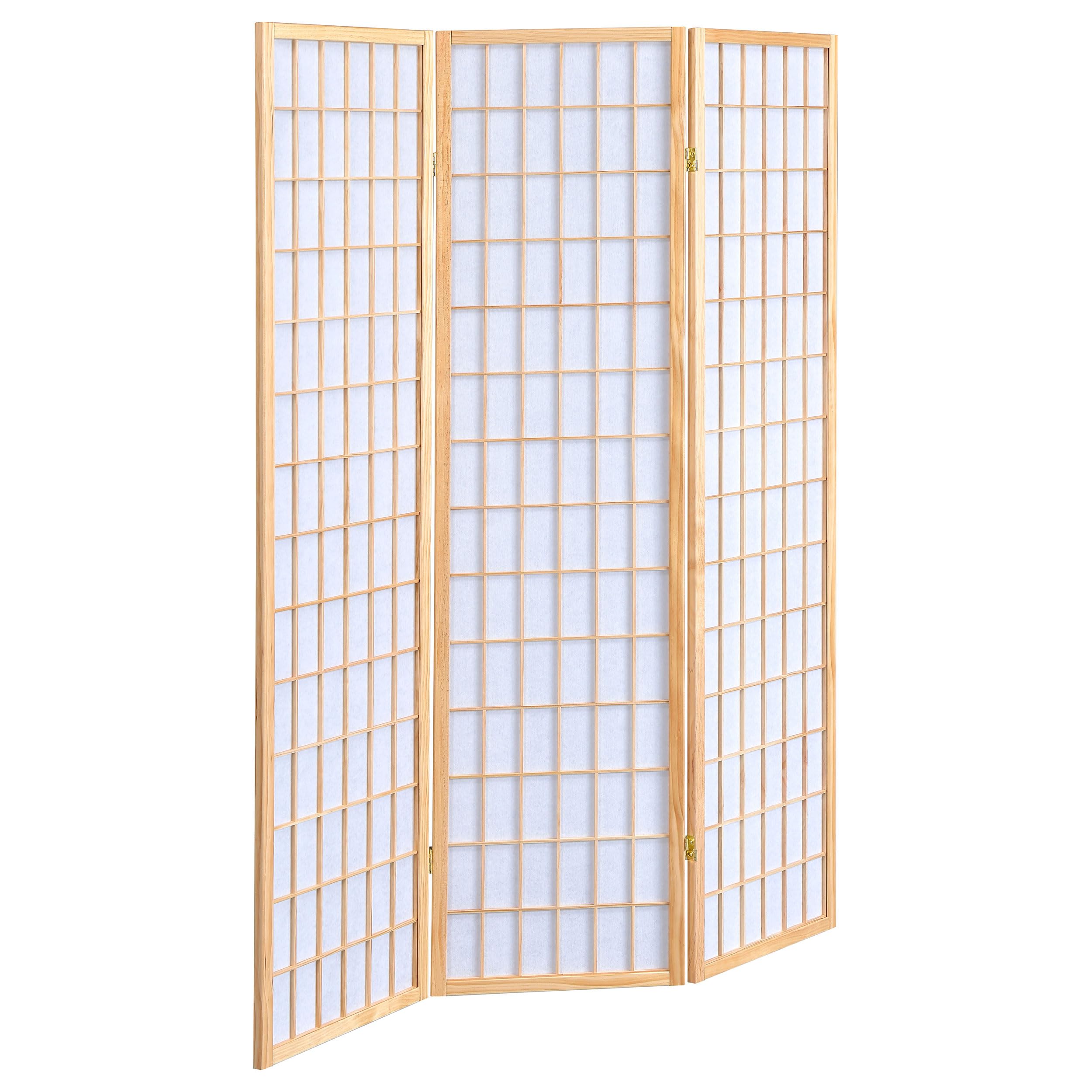 Coaster Home Furnishings Carrie 3-Panel Folding Room Divider Screen - Natural Bamboo Shoji Style for Home Office, Bedroom Privacy & Asian Decor