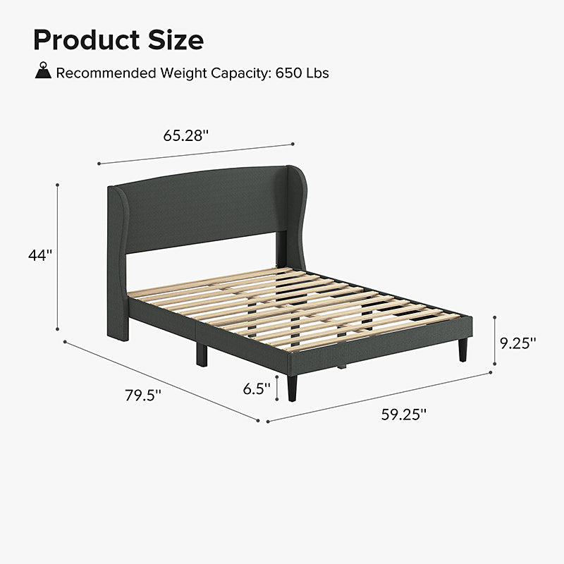 Baotist Upholstered Wingback Platform Bed Frame - Queen Size Modern Bedroom Furniture for Master Bedroom, Guest Room & Apartment