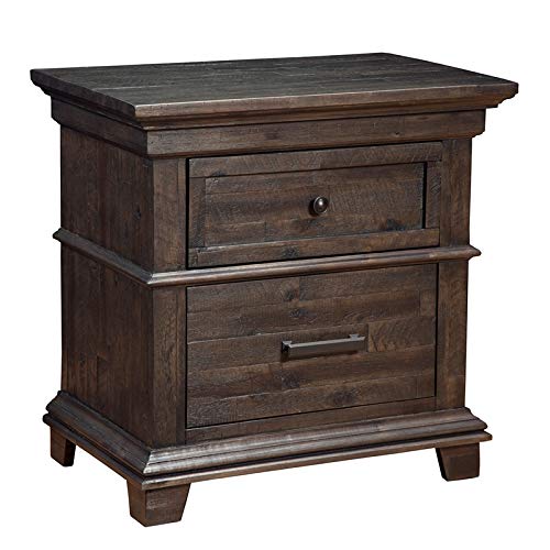 BOWERY HILL 2-Drawer Wood Nightstand in Salvaged Gray - Vintage Style Bedside Table for Bedroom, Living Room & Guest Room - Compact Storage Solution with Two Spacious Drawers