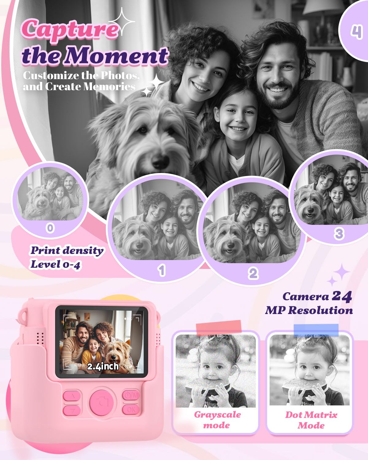 Instant Print Kids Camera 1080P - Best Birthday & Christmas Gift for Girls Age 3-12 | Includes 3 Photo Paper Rolls & 32GB Card (Pink) - Perfect for Playtime, Travel & Creative Photography