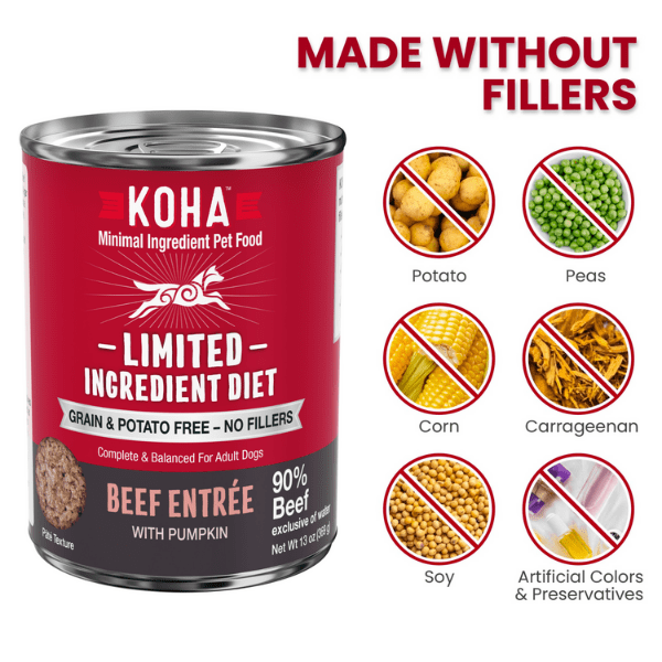 KOHA LID Beef Entrée Canned Dog Food - Grain-Free, High-Protein Wet Food for Dogs - Perfect for Picky Eaters & Sensitive Stomachs - Great for Mealtime, Training Treats & Travel Feeding