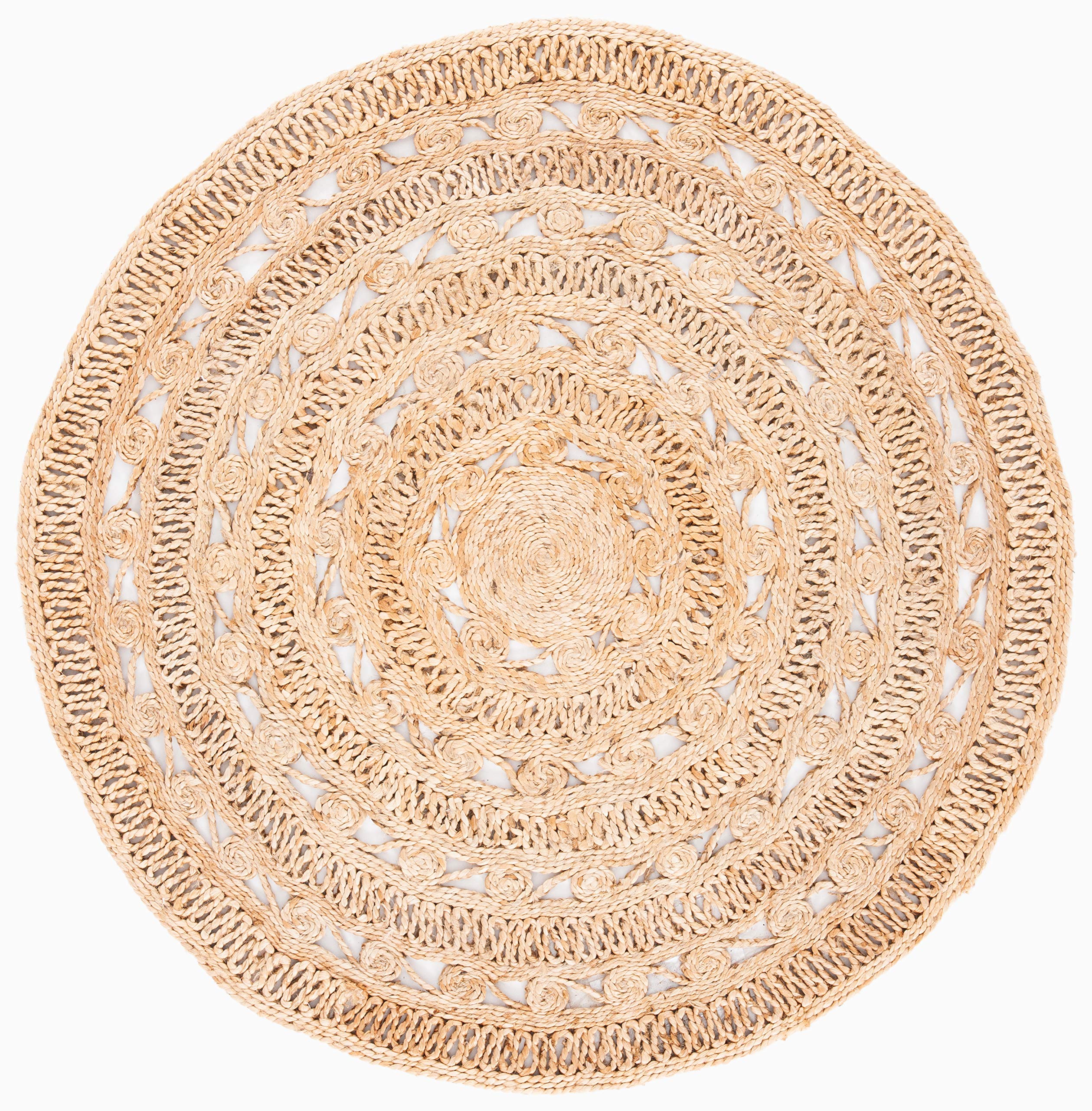 SAFAVIEH Handmade Boho Jute Area Rug 7' Round - Natural Fiber Farmhouse Rug for Living Room, Bedroom & Boho Decor | NF169A
