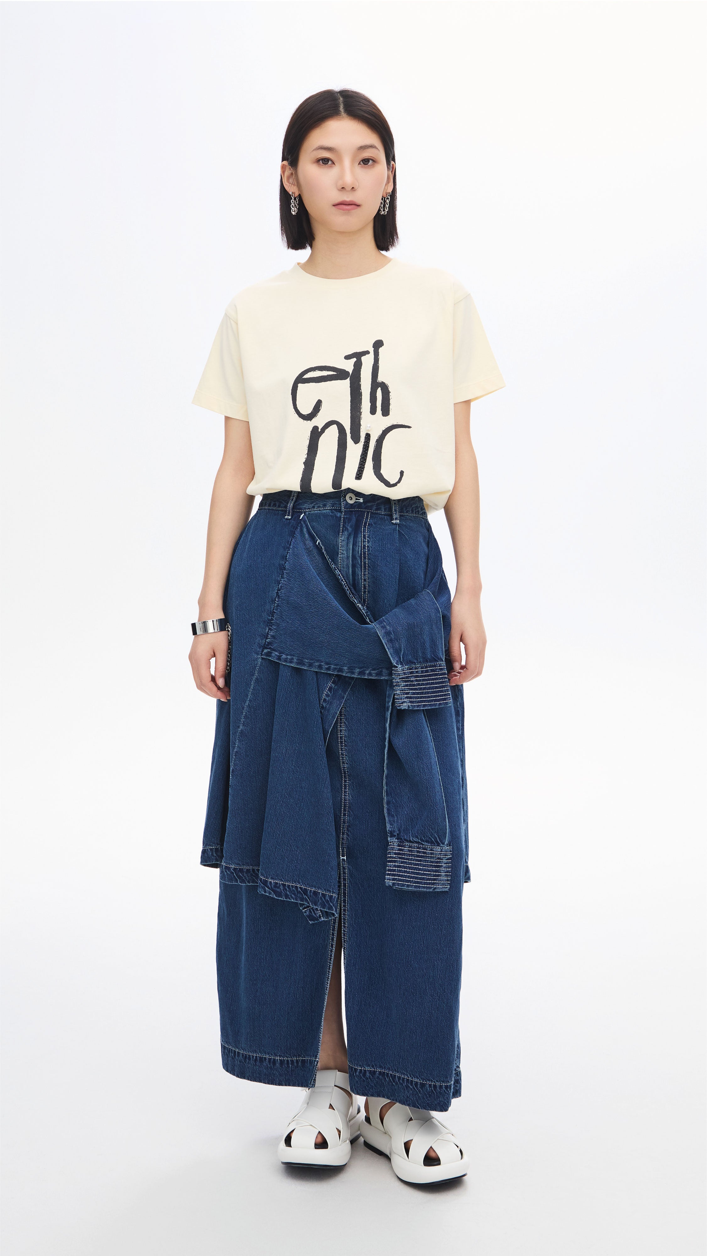 Vintage Rebuilt Denim Skirt for Women - Distressed High Waisted A-Line Denim Skirt with Pockets | Perfect for Casual Outfits, Street Style & Boho Fashion