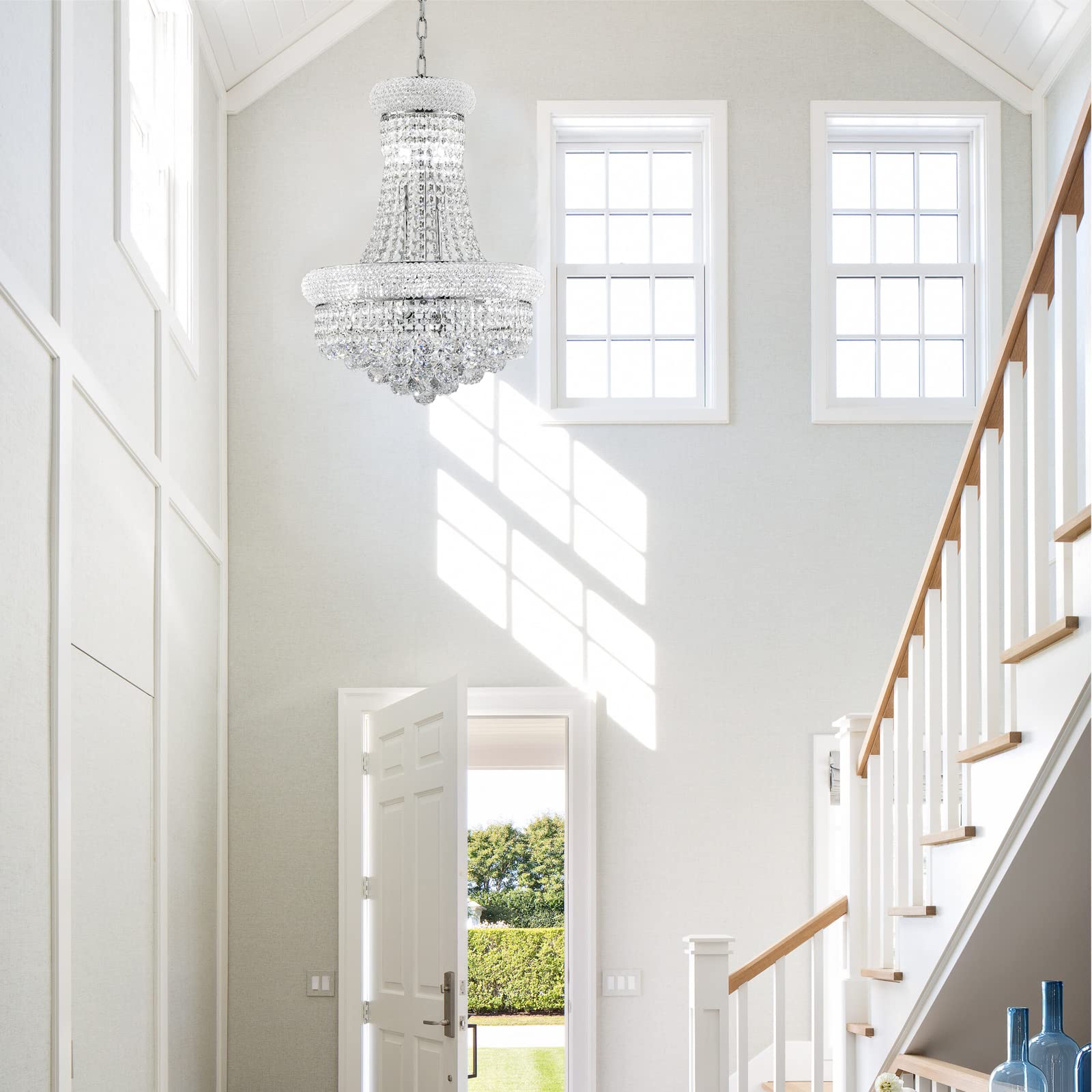 10-Light Empire Crystal Chandelier - Elegant Chrome Finish for Dining Room, Foyer, Entryway, Living Room & Bedroom | Perfect for Weddings, Luxury Homes & Formal Events