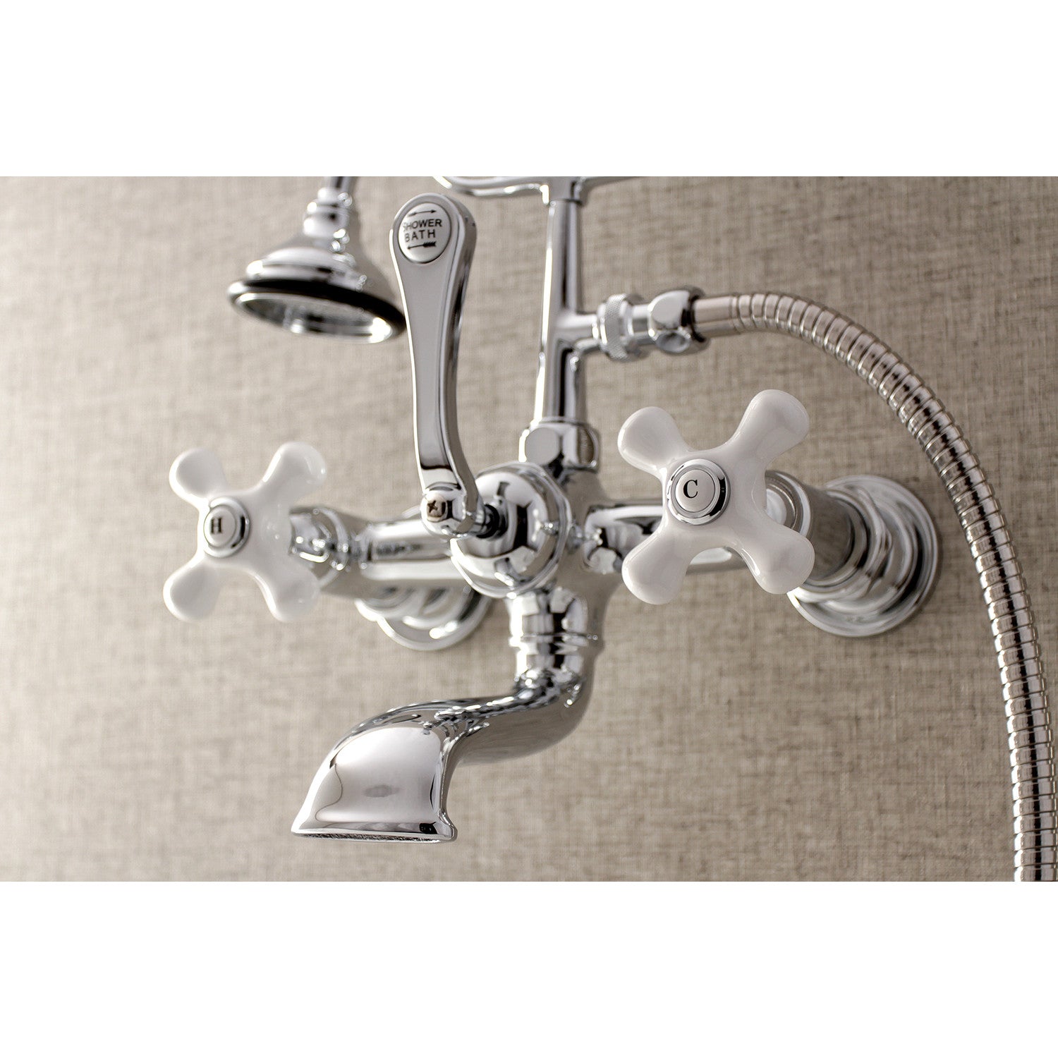 Vintage Clawfoot Tub Faucet with Hand Shower - 3 Handle 2 Hole Wall Mount Bathroom Fixture in Polished Chrome - Perfect for Antique Style Bathrooms & Spa Retreats