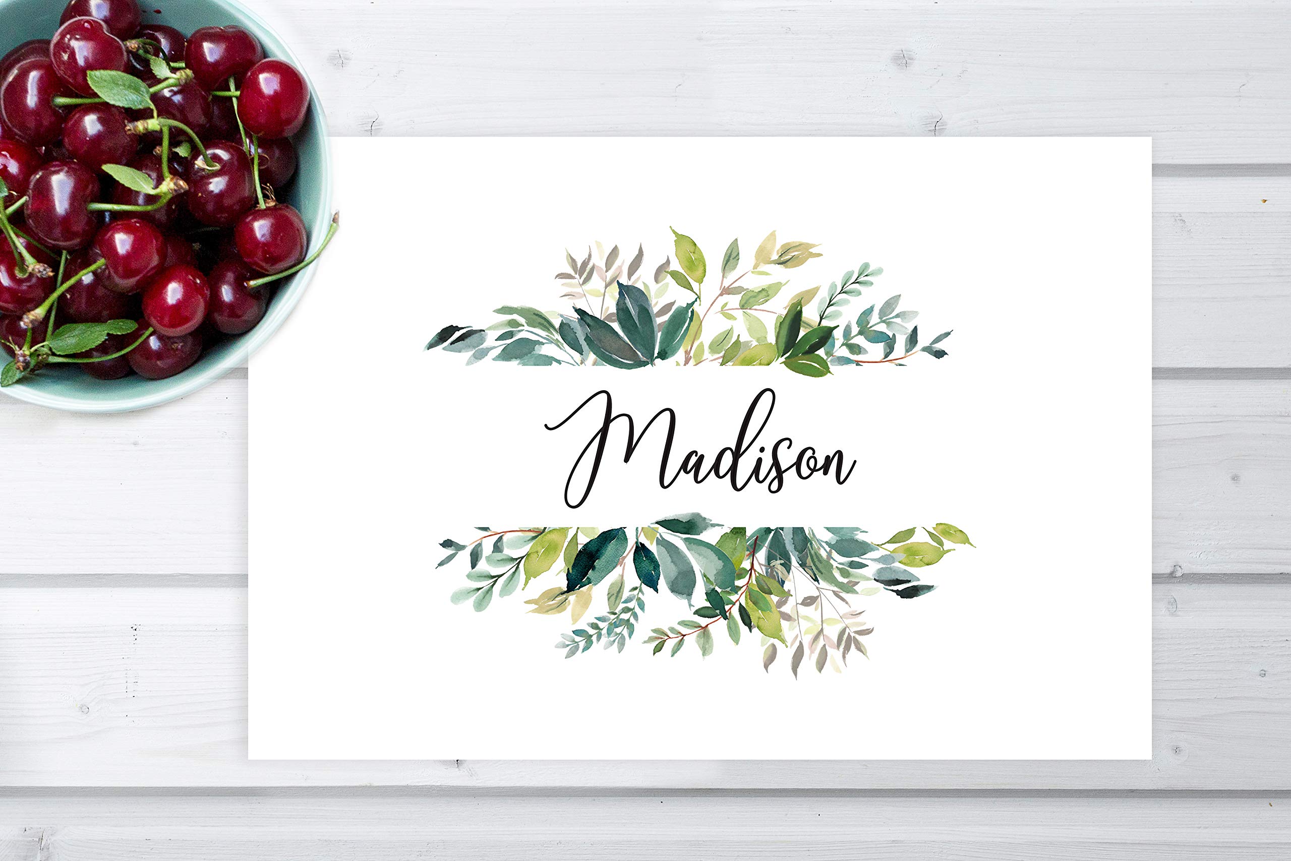 Custom Personalized Disposable Paper Placemats 12x18 Inch - Set of 25 Watercolor Leaves Design - Elegant Tableware for Wedding, Bridal Shower, Baby Shower & Holiday Parties - Perfect for Dining, Table Setting & Special Occasions