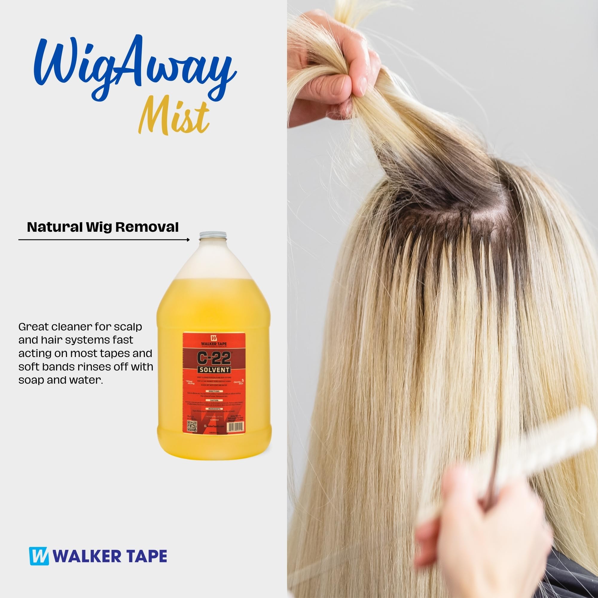 C-22 Solvent Spray for Adhesive & Tape Removal - 128 Fl Oz Hair Extension & Wig Glue Remover - Citrus Scent, BPA Free - Perfect for Salon, Home & Professional Hair Styling