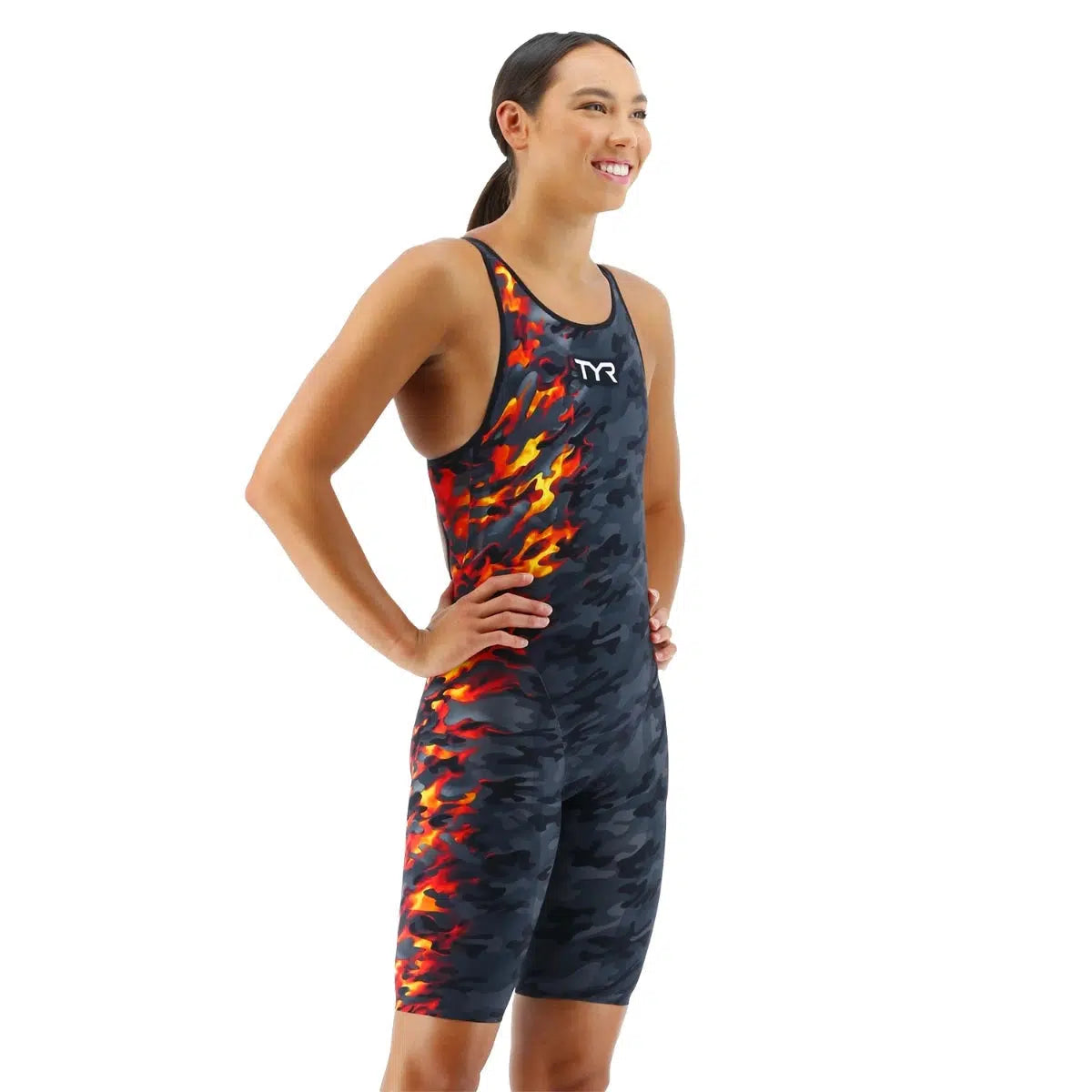 TYR Venzo Camo Open Back Women's One Piece Swimsuit - High Performance Training & Competition Swimwear for Pool, Beach & Water Sports
