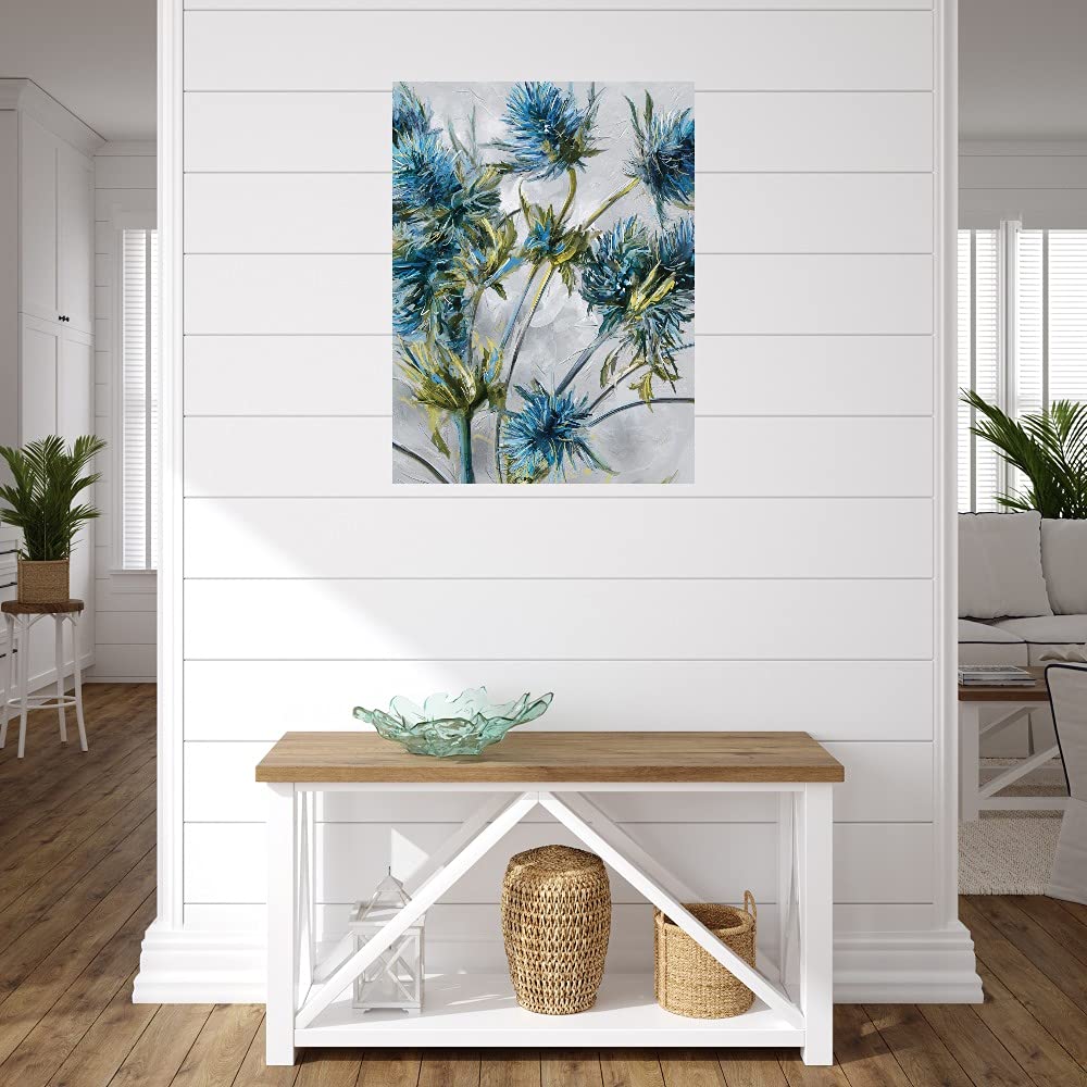 Indigo Blooms Fine Art Canvas Wall Decor - Handmade by Artist Studio Arts - 32x43 Inch Ready to Hang Painting for Living Room, Bedroom, Office - Perfect for Home Decor, Housewarming Gifts & Interior Design