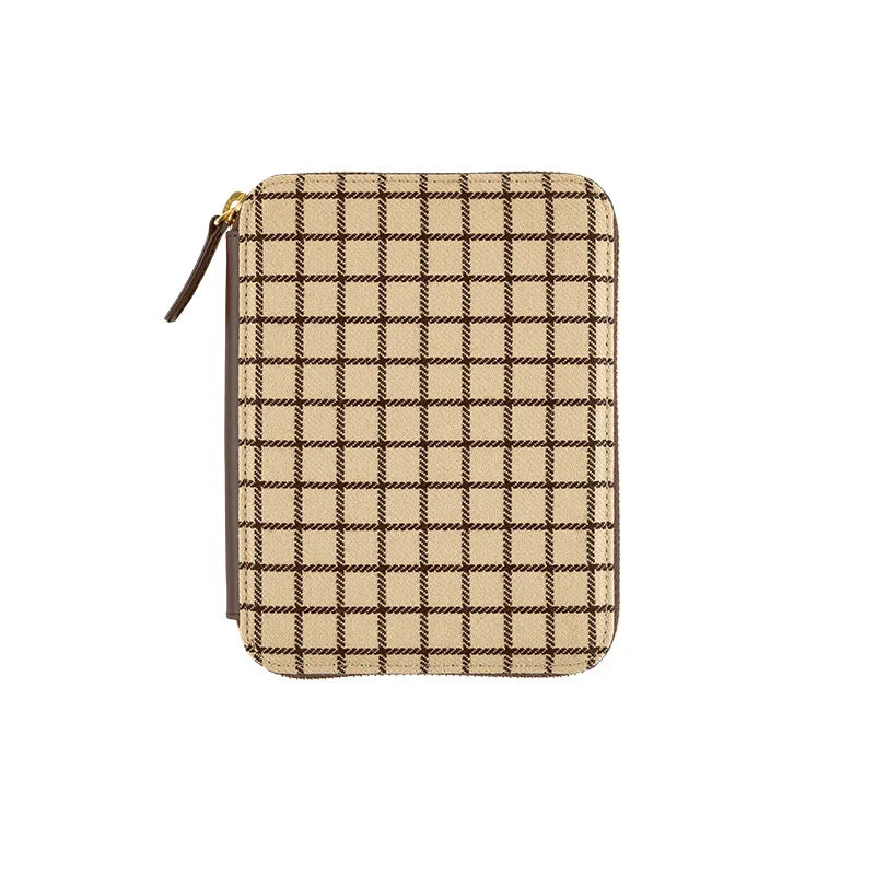 Hobonichi Techo 2025 Planner - A6 Original Size Taut Zipped Cover in Café au Lait Plaid (Cover Only) | Perfect for Daily Journaling, Planning & Note-Taking