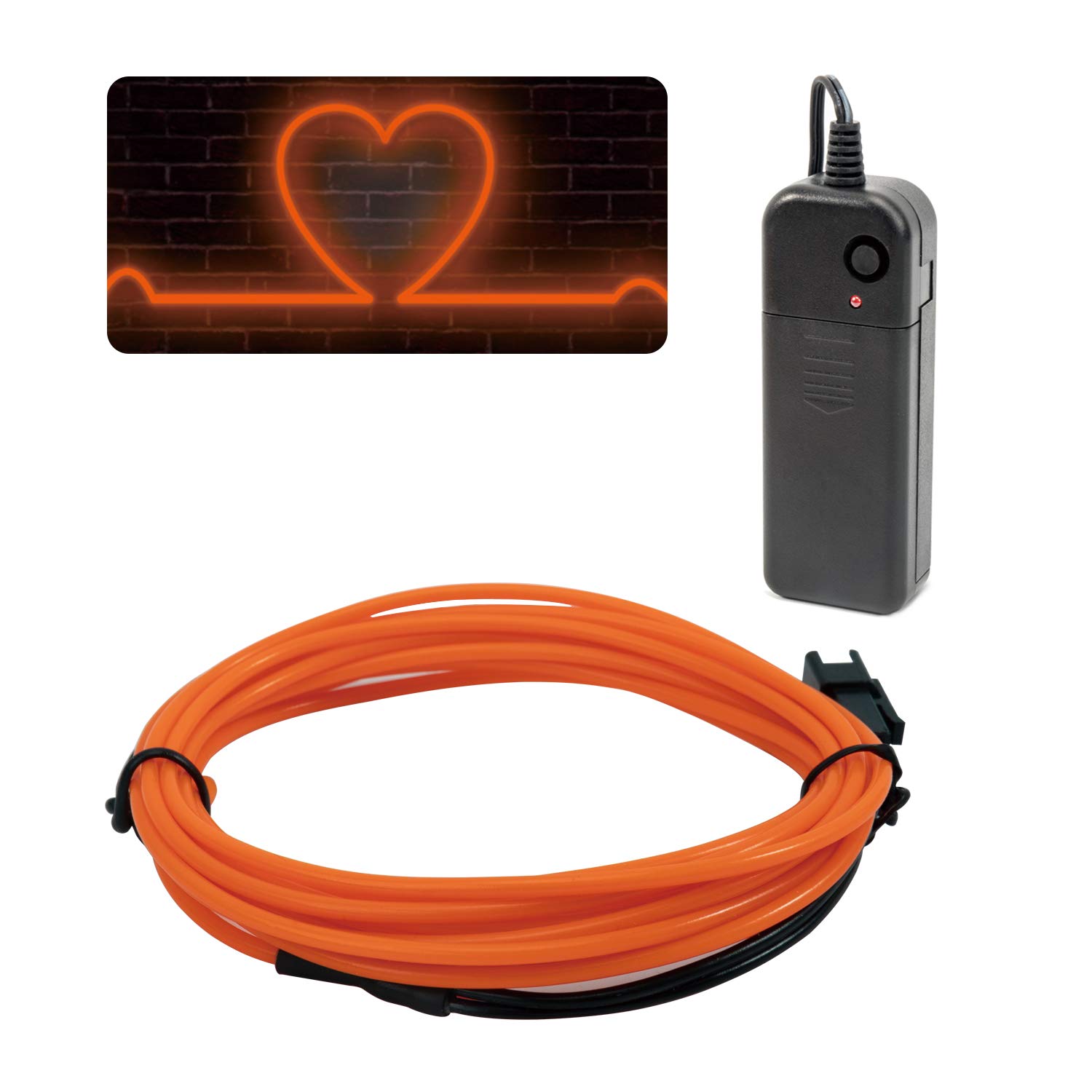 JIGUOOR 16.4ft EL Wire Battery Pack - 5m Bright Neon Light Strip with 360° Illumination for DIY, Party, Halloween & Christmas Decorations - Orange Neon Tube Rope Lights for Festival, Pub, Home & Outdoor Events