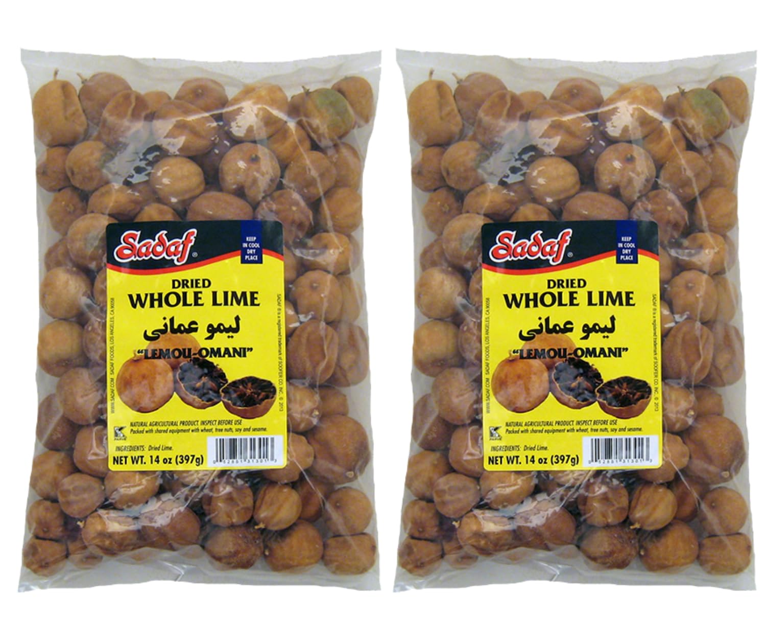 Sadaf Dried Lime Whole - Limu Omani for Middle Eastern Cooking - 14oz (Pack of 2)