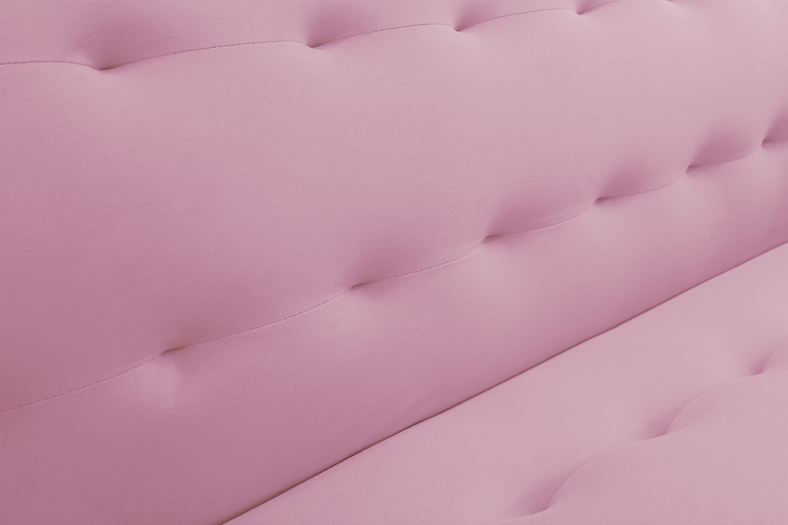 Velvet Convertible Futon Sofa Bed with 5 Golden Metal Legs - Sleeper Couch with 2 Pillows - Pink Loveseat for Small Spaces, Living Room & Bedroom - Perfect for Guest Rooms, Apartments & Studio Decor