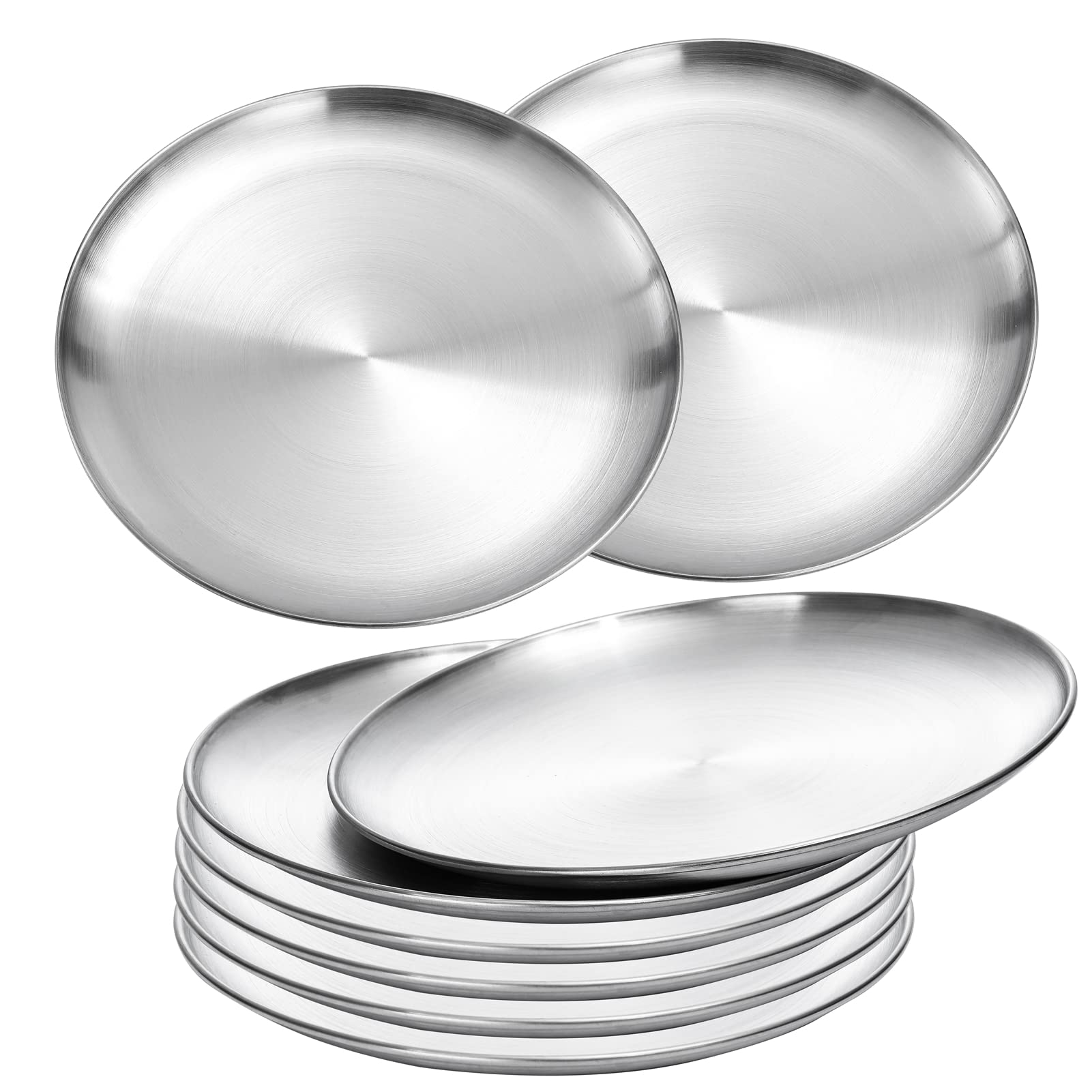 18/8 Stainless Steel Dinner Plates 9-inch (8pc) - For Main Dishes, BBQ & Salad