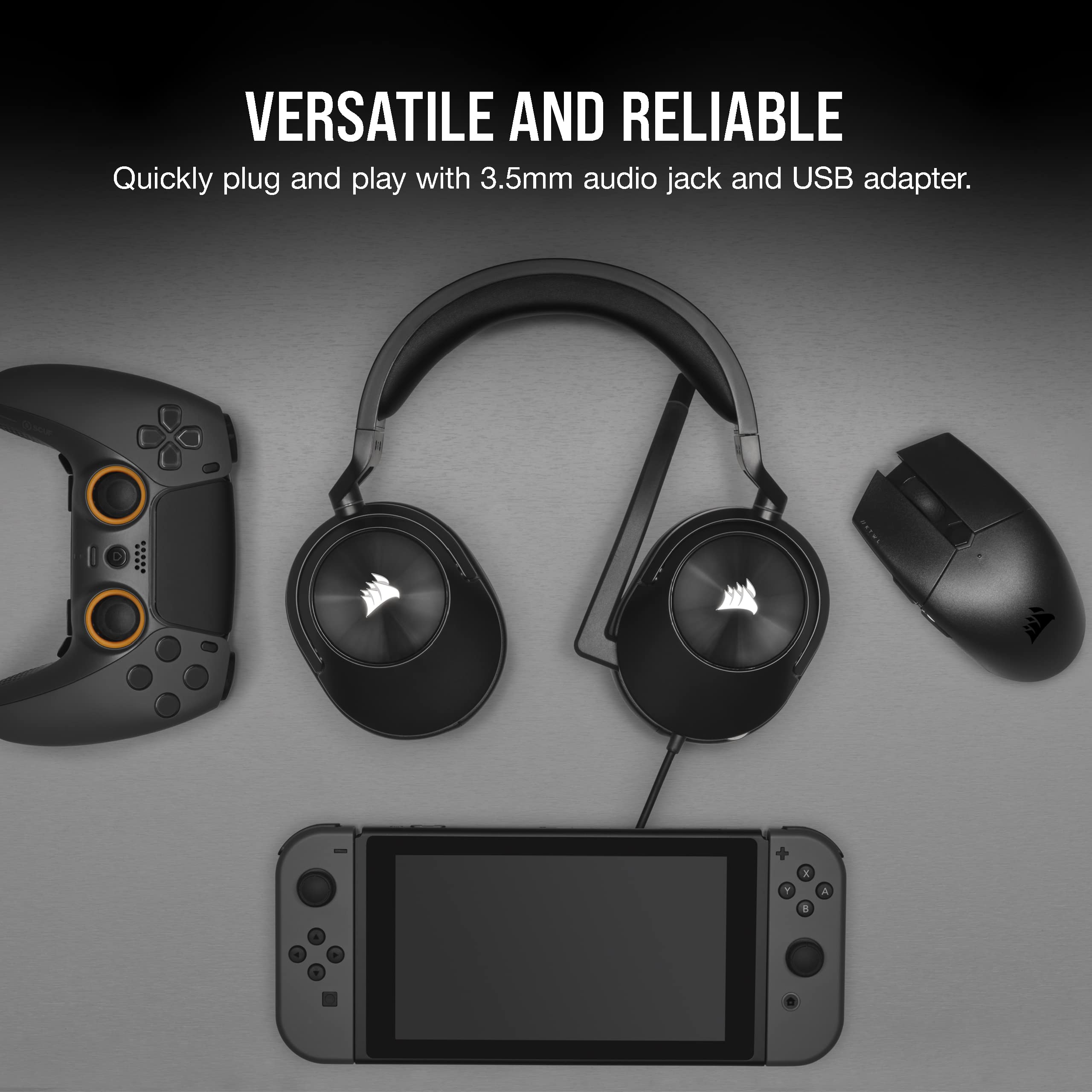 Corsair HS55 Wireless Gaming Headset with Dolby Audio 7.1 Surround Sound - Lightweight Over-Ear Headphones with Memory Foam Ear Pads & Noise-Cancelling Mic for PC, Mac, PS5, Xbox, Nintendo Switch - Perfect for FPS, Streaming & Online Gaming