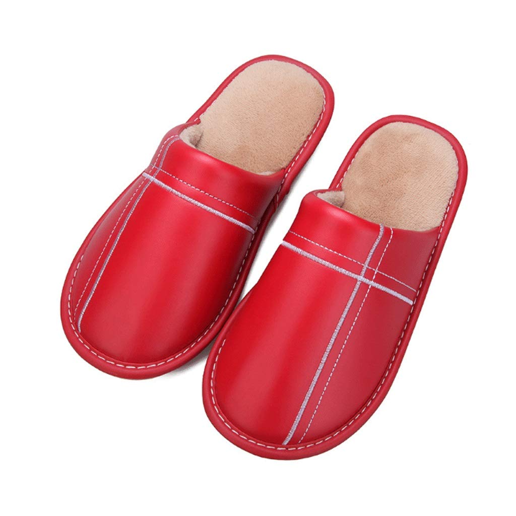 Premium Big Size Unisex Leather Slippers - Warm Plush Indoor House Shoes for Men & Women - Comfortable Flat Winter Home Slippers (Size 45) - Perfect for Cozy Evenings & Relaxing at Home