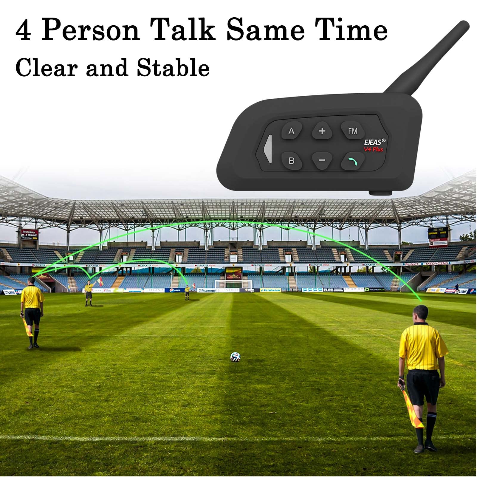 V4C Plus Referee Communication System - 4 Pack USB-C Wireless Headsets for Volleyball, Football, Soccer & Handball Officials - Coach & Crew Noise-Canceling Earpieces for Clear Game Communication
