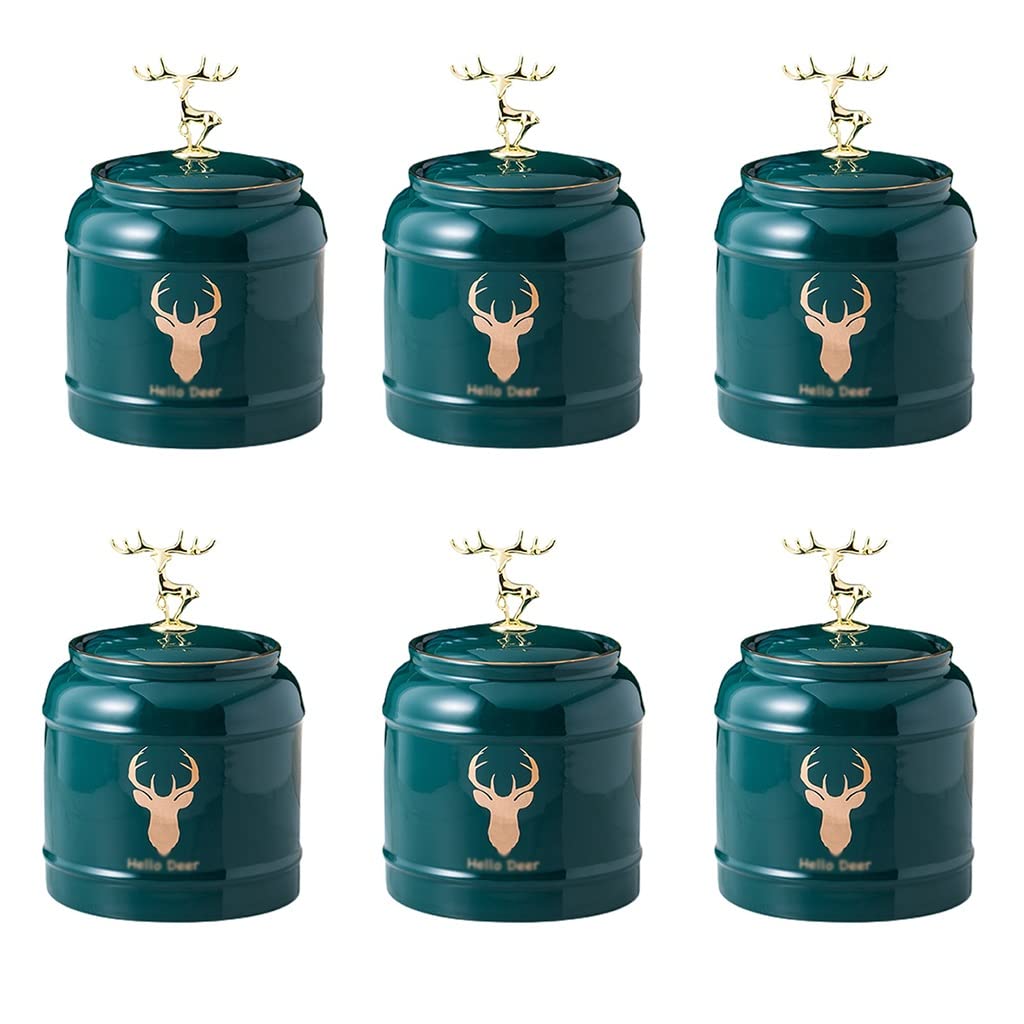 Premium 6-Piece Ceramic Food Storage Container Set - Large Capacity Stackable Kitchen Canisters for Tea, Coffee, Beans & Spices (Green, 19x10.5cm) | Airtight Pantry Organization & Countertop Display