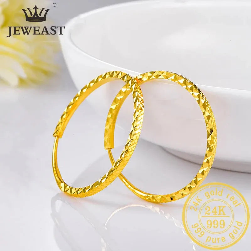 24K Pure Gold Earrings - Real AU 999 Solid Gold Stud Earrings for Women | Trendy Fine Jewelry Gift for Her | Perfect for Weddings, Parties & Everyday Luxury Wear (2023 New Arrival)