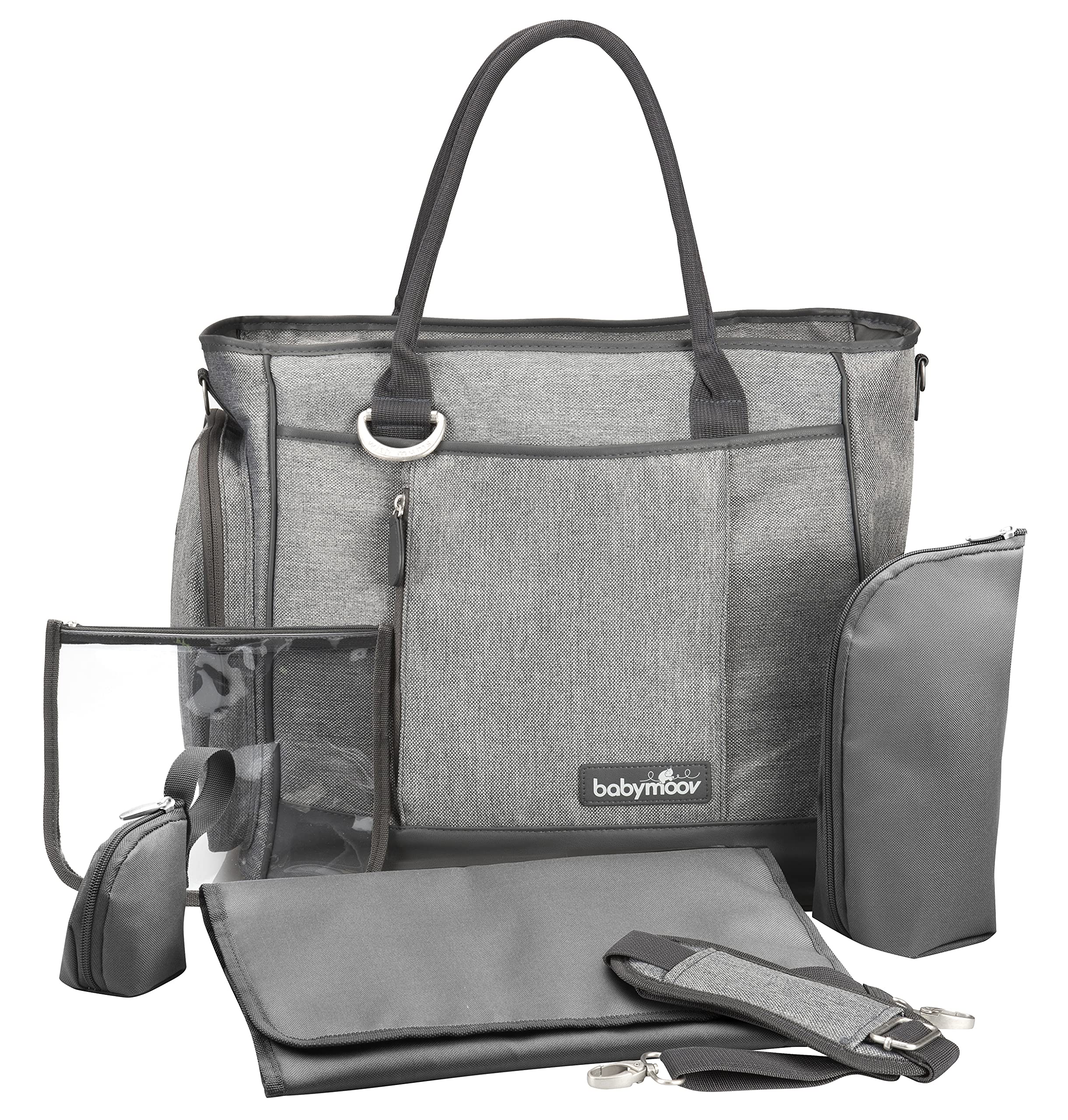 BABYMOOV Essential Diaper Bag Tote with Changing Pad, Shoulder Strap & 3-Piece Baby Travel Accessories - Petrol Blue | Perfect for On-the-Go Parents, Daycare, Travel & Baby Essentials Organization