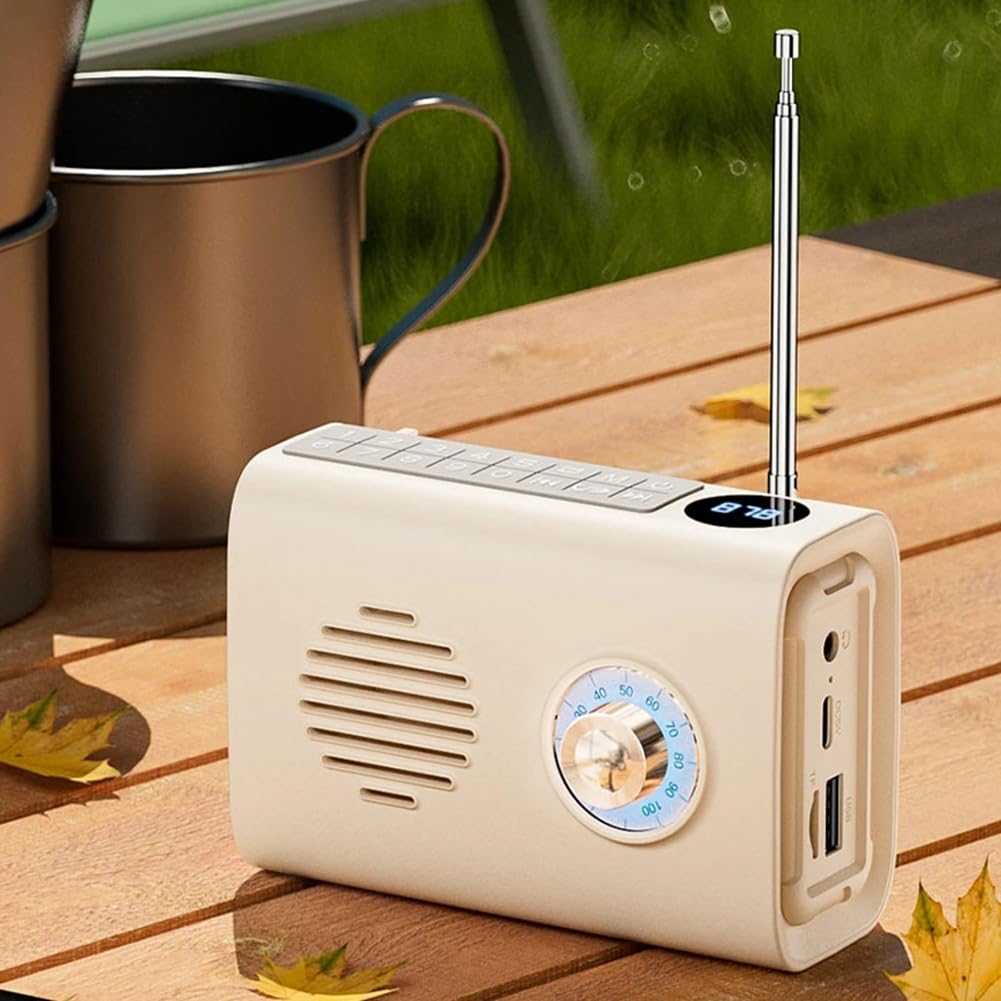Jeenuuder Mini Portable FM Radio with Bluetooth Speaker - Solar Powered, Hands-Free Calling, Colorful LED Light - Perfect for Outdoor Camping, Hiking, and Emergency Preparedness