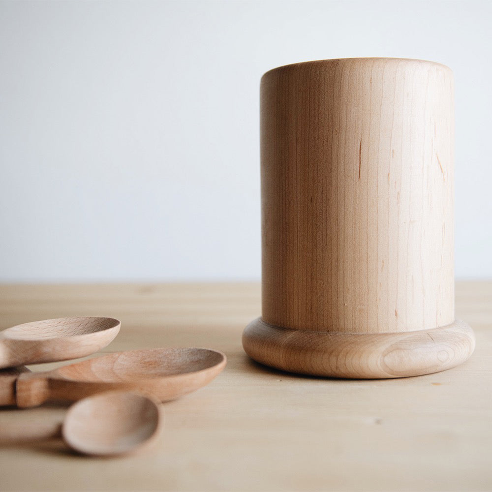 Premium Maple Wood Utensil Canister - Elegant Kitchen Storage for Spoons, Forks & Cooking Tools - Perfect for Countertop Organization & Home Decor