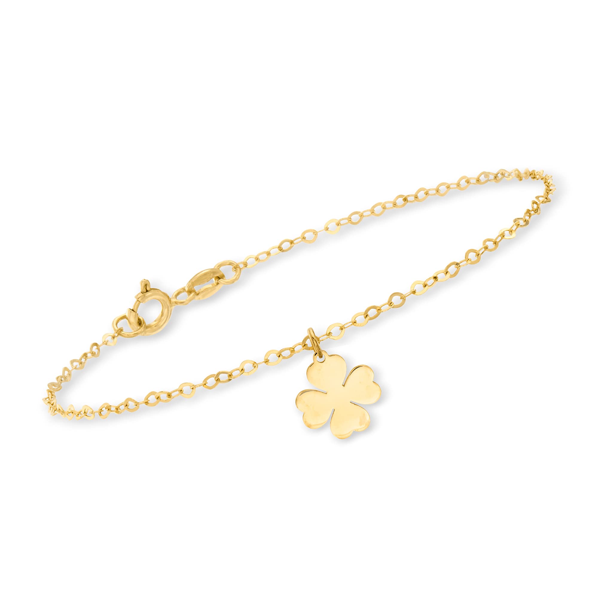 Ross-Simons 14K Yellow Gold Four-Leaf Clover Charm Bracelet - Italian Made Jewelry for Women, Perfect for St. Patrick's Day Gifts & Everyday Elegance