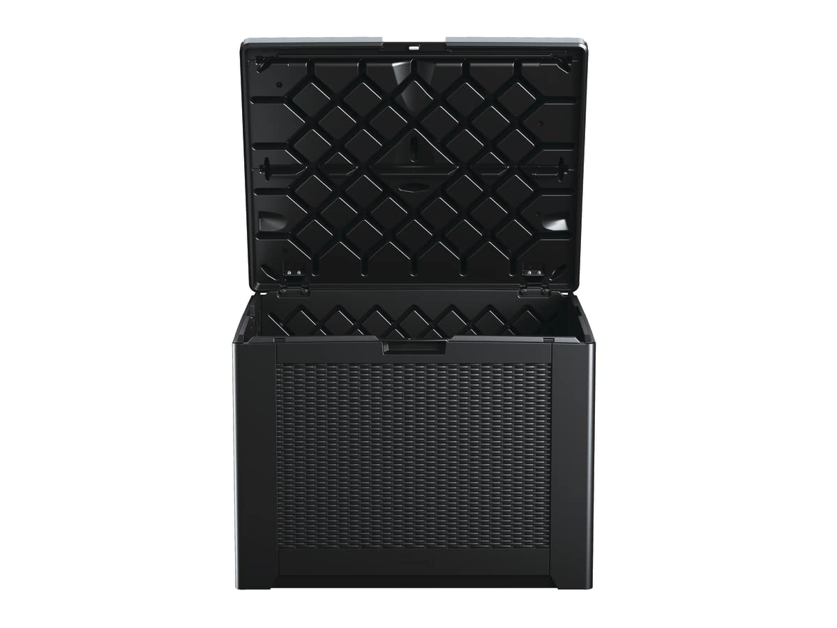 Rubbermaid 74 Gallon Medium Resin Outdoor Storage Deck Box - Weatherproof Black Deck Organizer for Pool Toys, Garden Tools, Patio Cushions & Backyard Essentials | Perfect for Poolside, Patio, Garage & Outdoor Storage