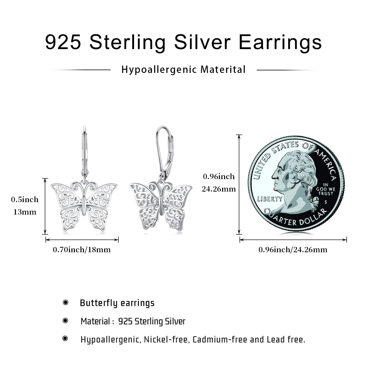 925 Sterling Silver Butterfly Hoop Earrings for Women - Elegant Dainty Jewelry Gift for Her, Girls, Teens | Perfect for Everyday Wear, Date Night, Birthday & Anniversary Gifts