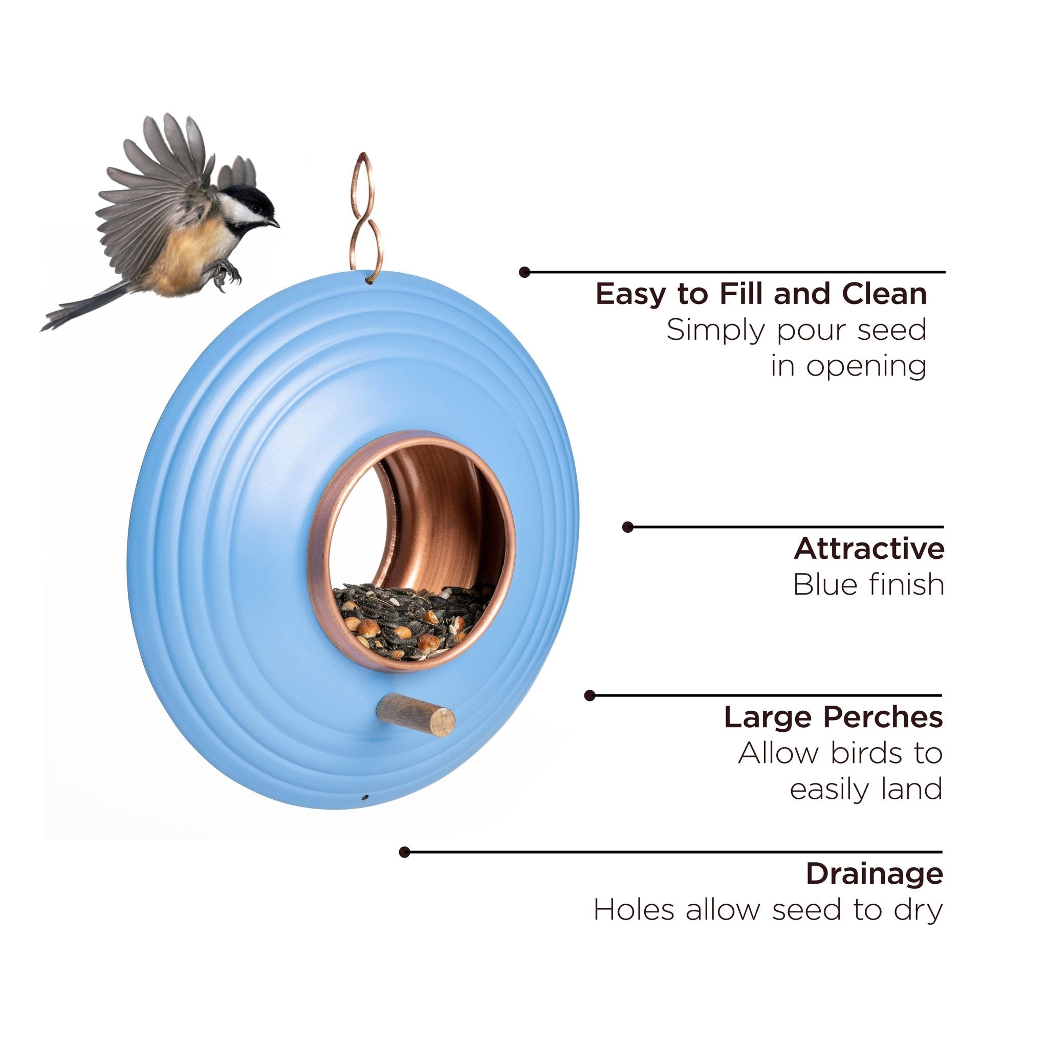 Azure Fly Thru™ Bird Feeder - Squirrel Proof Hanging Bird Feeder for Outdoor Garden, Yard & Patio - Attracts Cardinals, Finches & Wild Birds (Perfect for Bird Watching & Nature Lovers)