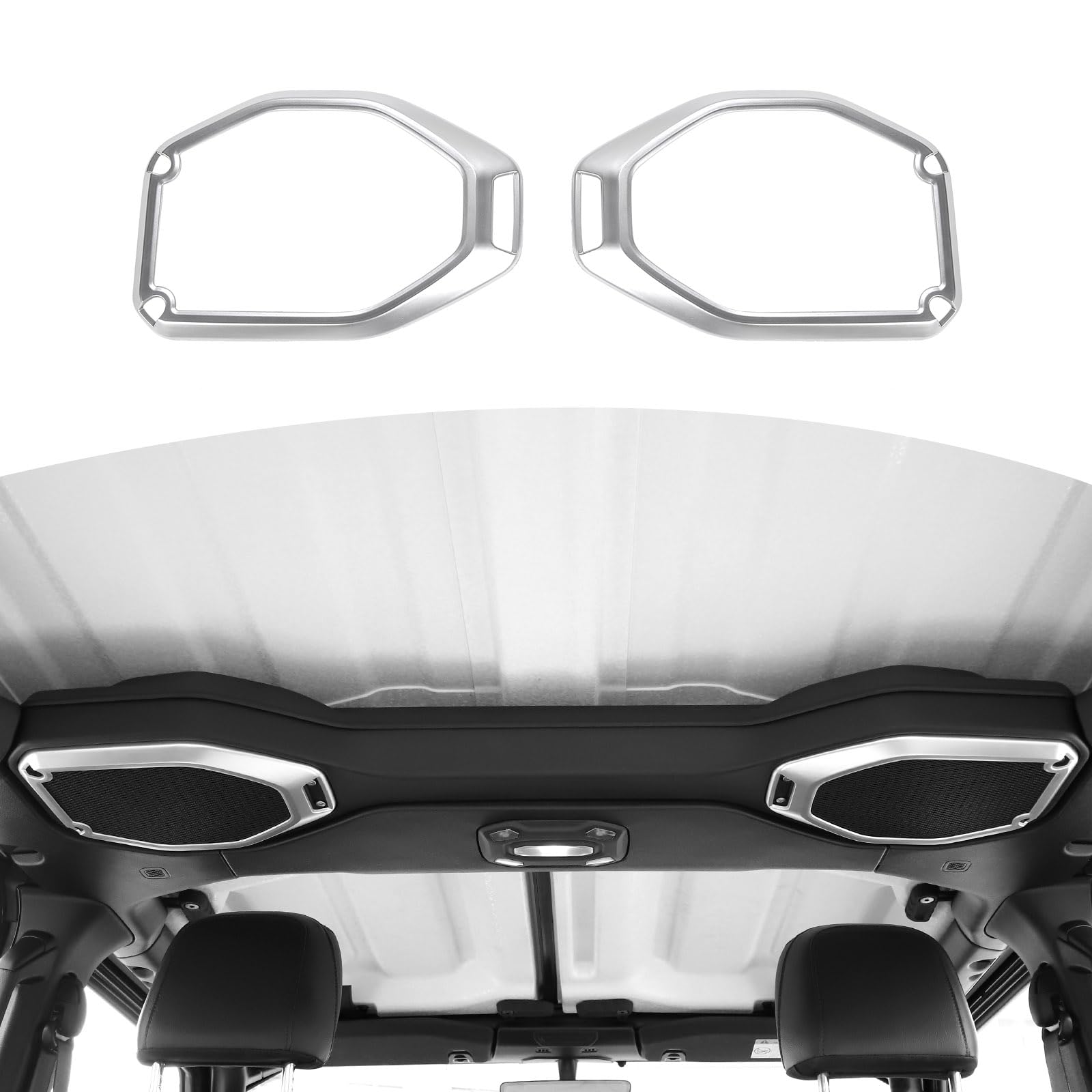 RT-TCZ Silver Roof Speaker Cover Trim for Jeep Wrangler JL/JLU/Gladiator JT (2018-2023) - 2pcs Interior Accessories - Perfect for Off-Road Adventures & Car Audio Upgrades