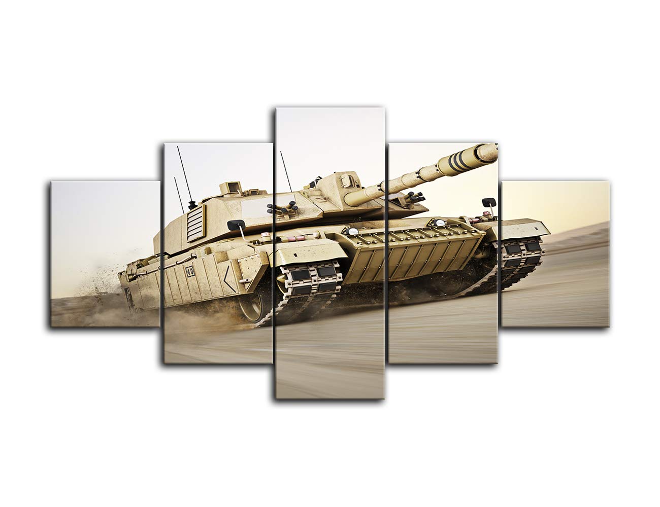 Military Canvas Wall Art - 5 Panel Tank Picture Prints on Gallery Wrap Canvas, Modern Troops Home Decor for Living Room & Office - Framed & Ready to Hang - Perfect for Man Cave, Veteran Gifts & Military Themed Spaces