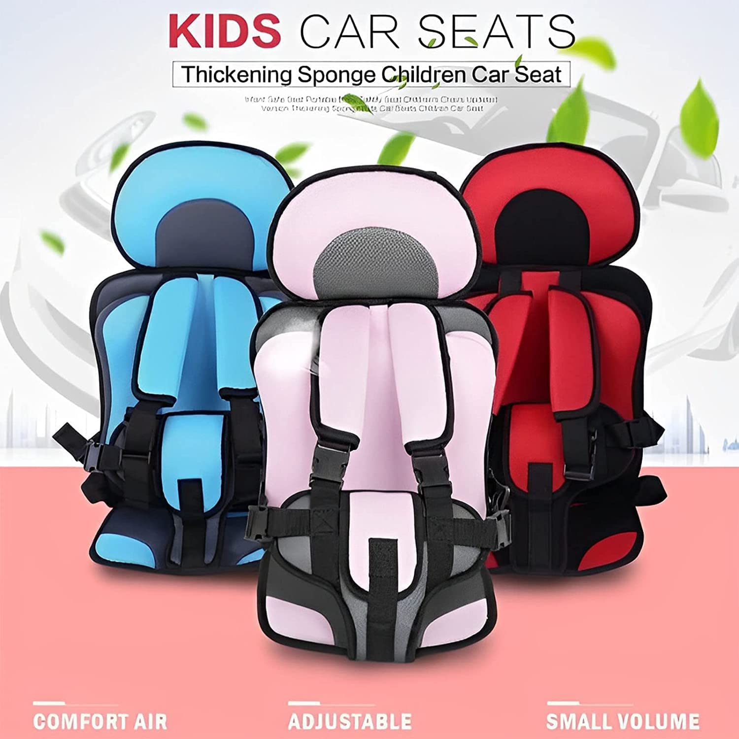 Portable Car Seat Cushion for Travel - Adjustable Straps, Foldable Design - Safe & Comfortable Baby Seat for Cars, Golf Carts & Airplanes (Black, Large 22.05 x 13.39 x 9.45 Inches) - Perfect for Road Trips, Family Vacations & Daily Commutes