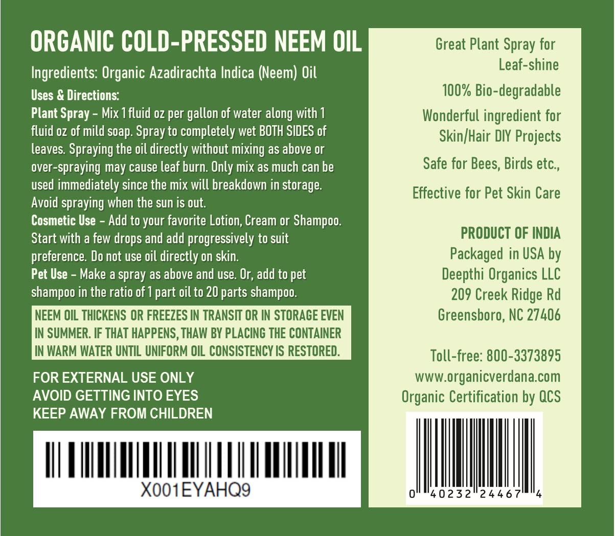 Organic Cold Pressed Pure Neem Oil - 1 Quart (32 Fl Oz) - 100% Natural Unrefined Neem Oil for Skin Care, Hair Growth & Plant Protection - Non-GMO, Chemical-Free - Perfect for DIY Beauty Recipes & Organic Gardening - Verdana Brand