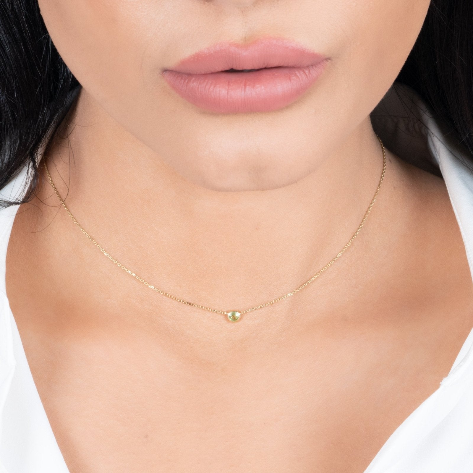 Peridot Gemstone Necklace - 14K Solid Yellow Gold Bezel Pendant for Women | Elegant Jewelry Gift for Birthday, Anniversary & Special Occasions
