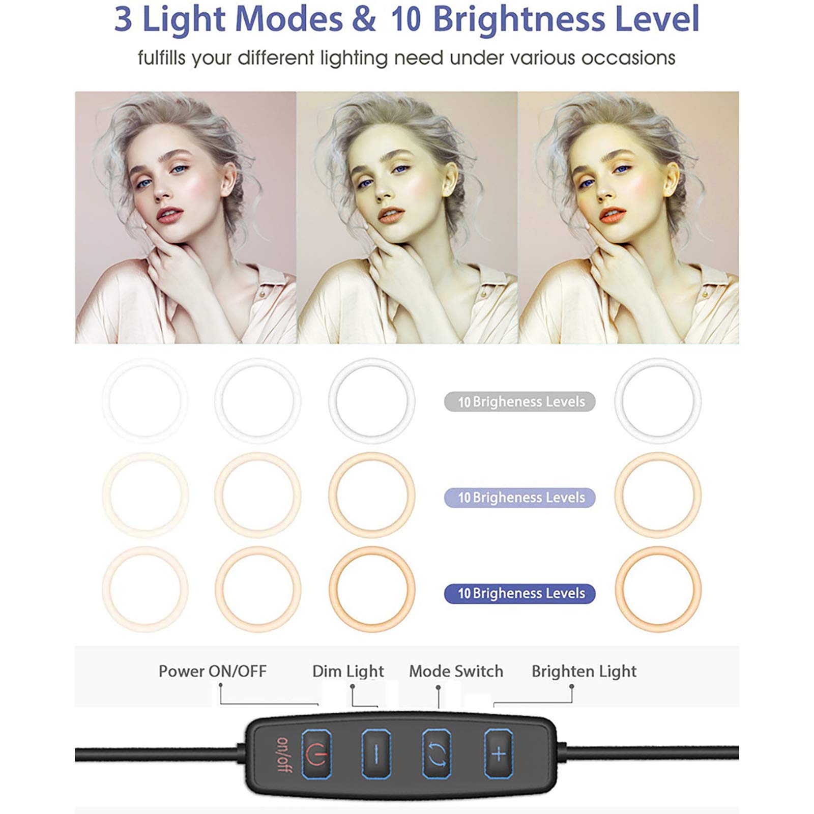10-inch Selfie Ring Light with Tripod Stand & Phone Holder - Dimmable LED Desk Lamp for Live Streaming, Makeup, YouTube, TikTok Videos - Perfect for Home Studio, Video Calls, Content Creation & Photography