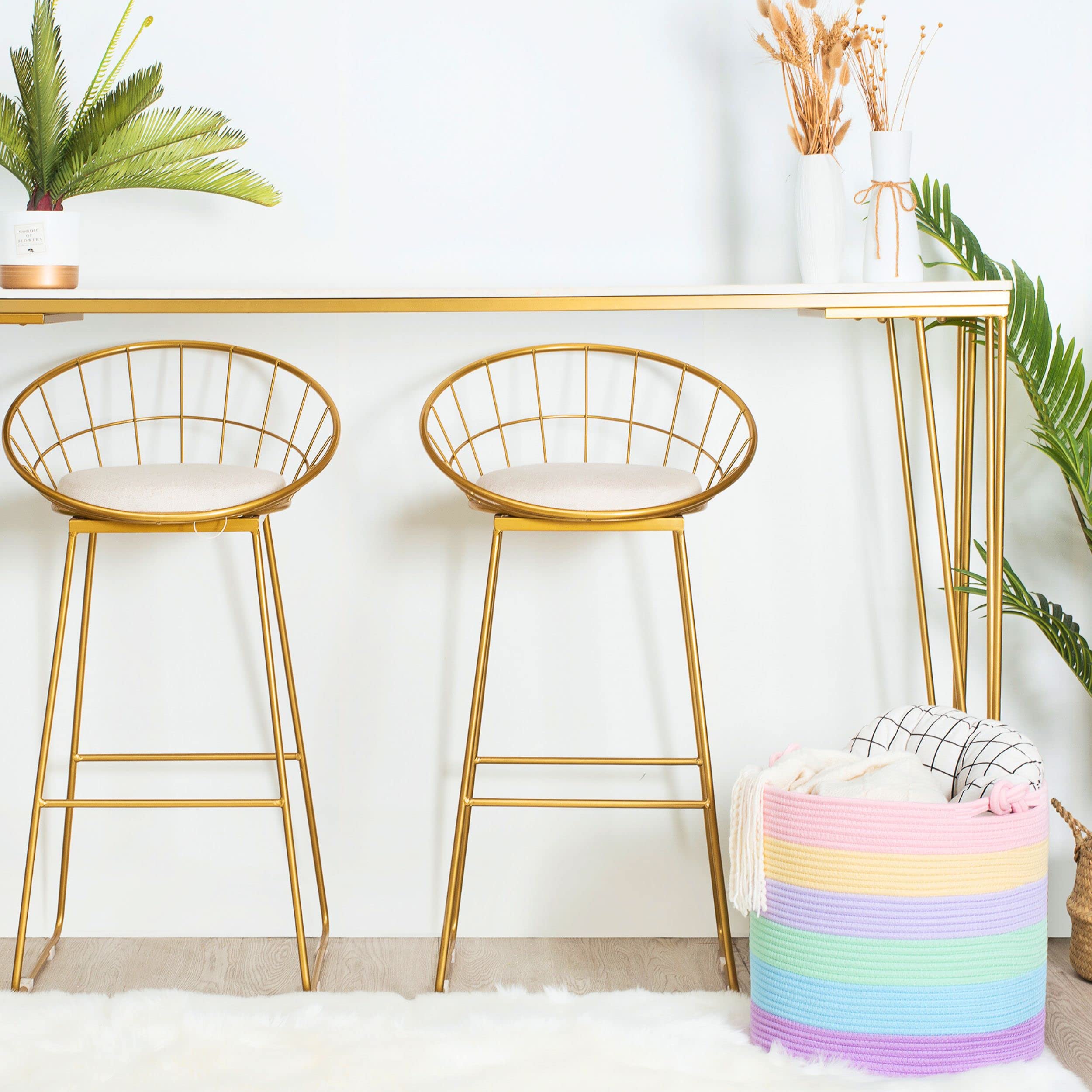 MINTWOOD 15 x 14.2 Inch Woven Cotton Rope Storage Basket - Pastel Rainbow Toy Organizer, Laundry Hamper, Nursery Decor, Pet Toy Bin, Blanket Holder - Perfect for Kids Room, Bathroom & Home Organization