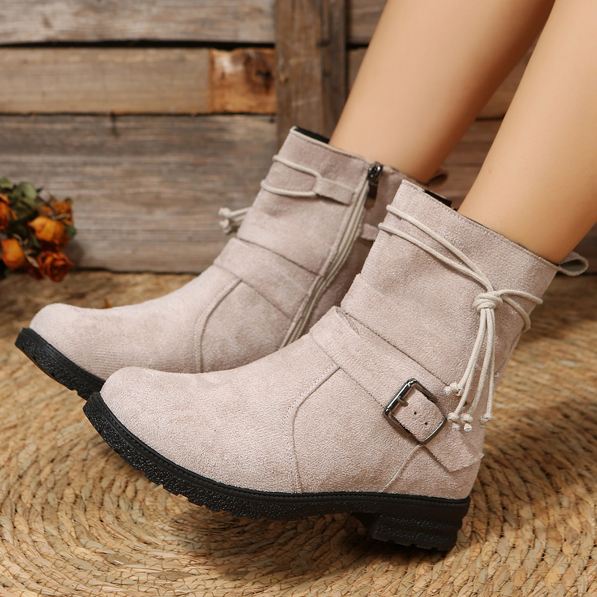 Women's Suede Ankle Boots with Side Zipper - Round Toe Comfortable Booties for Fall & Winter - Perfect for Office, Dating & Casual Outfits