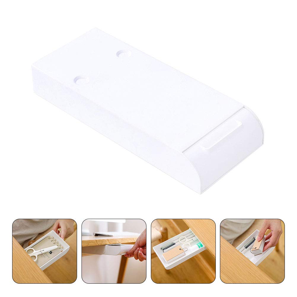 BESPORTBLE 2-Pack ABS Plastic White Desk Organizer with Hidden Drawer - Pen Holder, Pencil Tray, Stationery Storage Container for Office, School & Home Workspace Organization