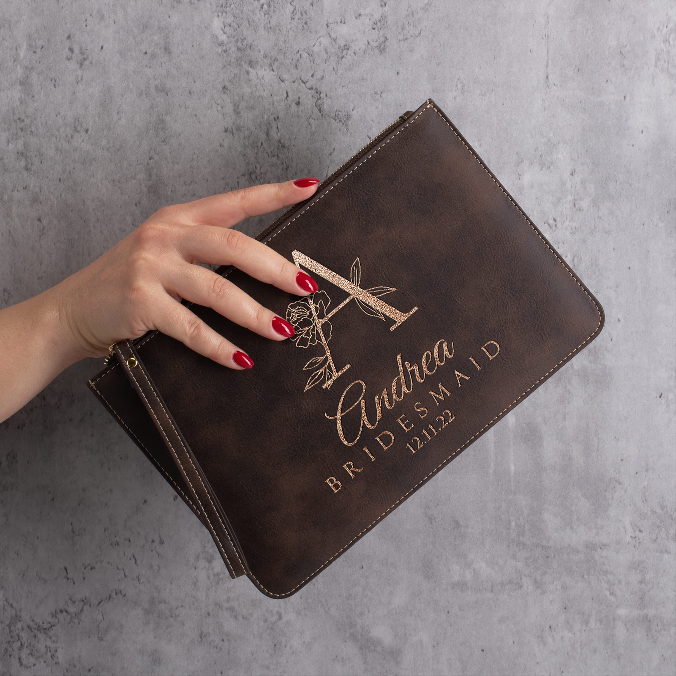 Personalized Bridesmaid Wristlet Clutch & Makeup Bag - Custom Laser Engraved Gift for Wedding Party - Perfect for Bachelorette Parties, Bridal Showers & Special Occasions
