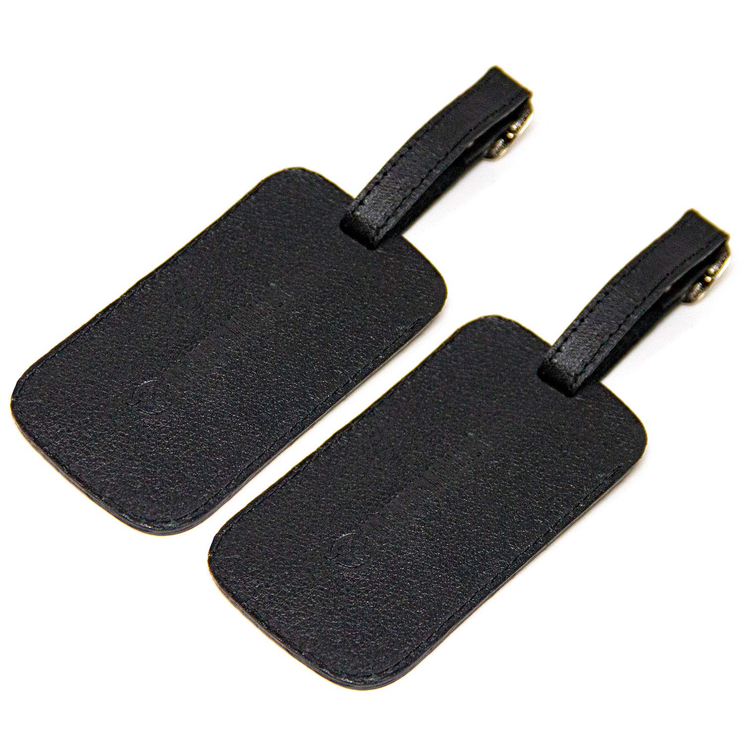 Genuine Leather Luggage Tags with Adjustable Strap - 2 Pack Travel ID Tags with Address Card & Privacy Cover (Black) - Perfect for Suitcases, Backpacks & Carry-On Bags